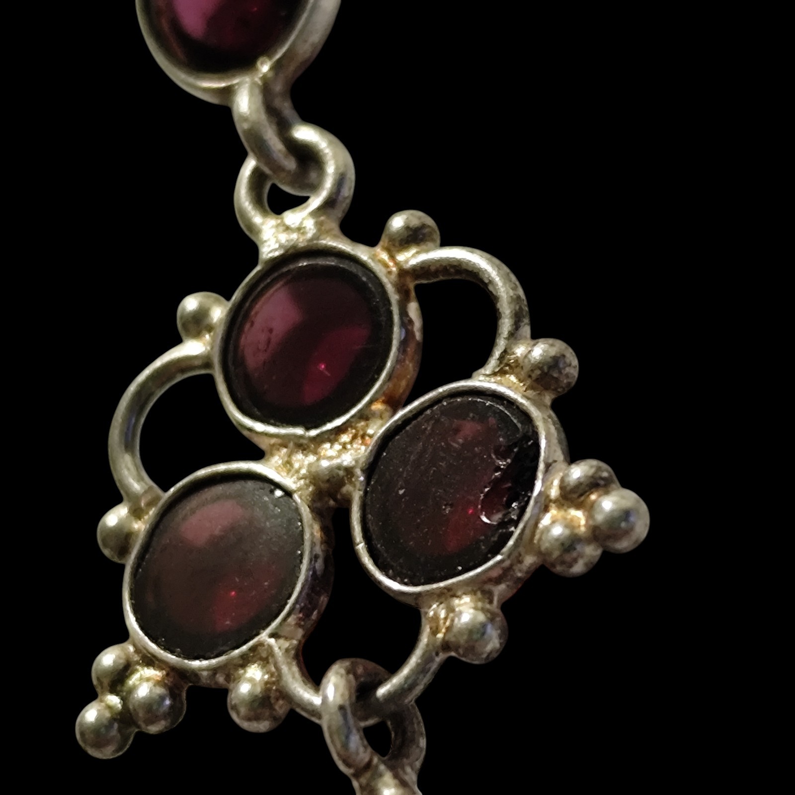 Vintage Sterling Silver Bezel Set Red Garnet And Purple Fluorite Pendant
