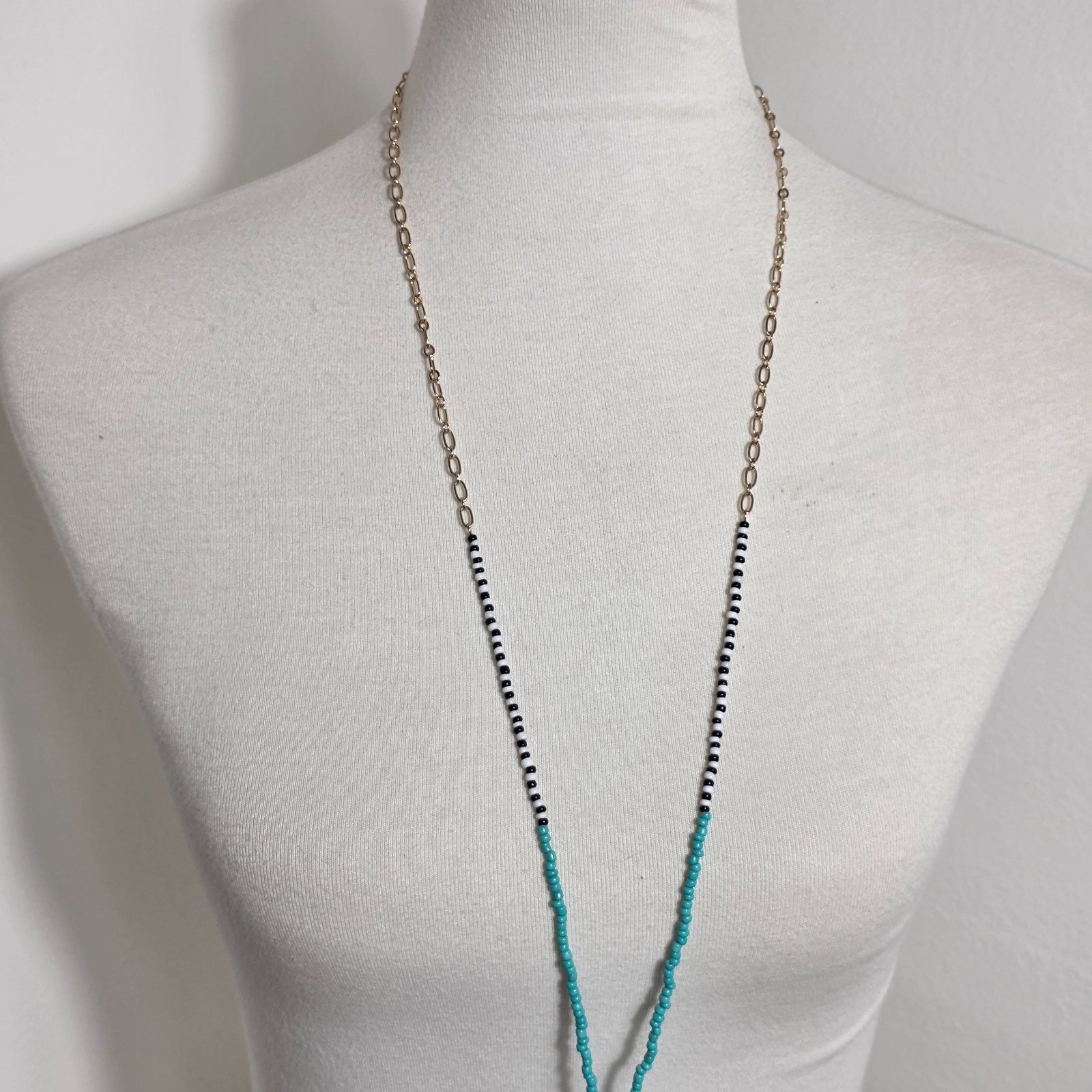 Sugarfix by BaubleBar Beaded Tassel Bohoemian-Style Necklace Teal-Colored