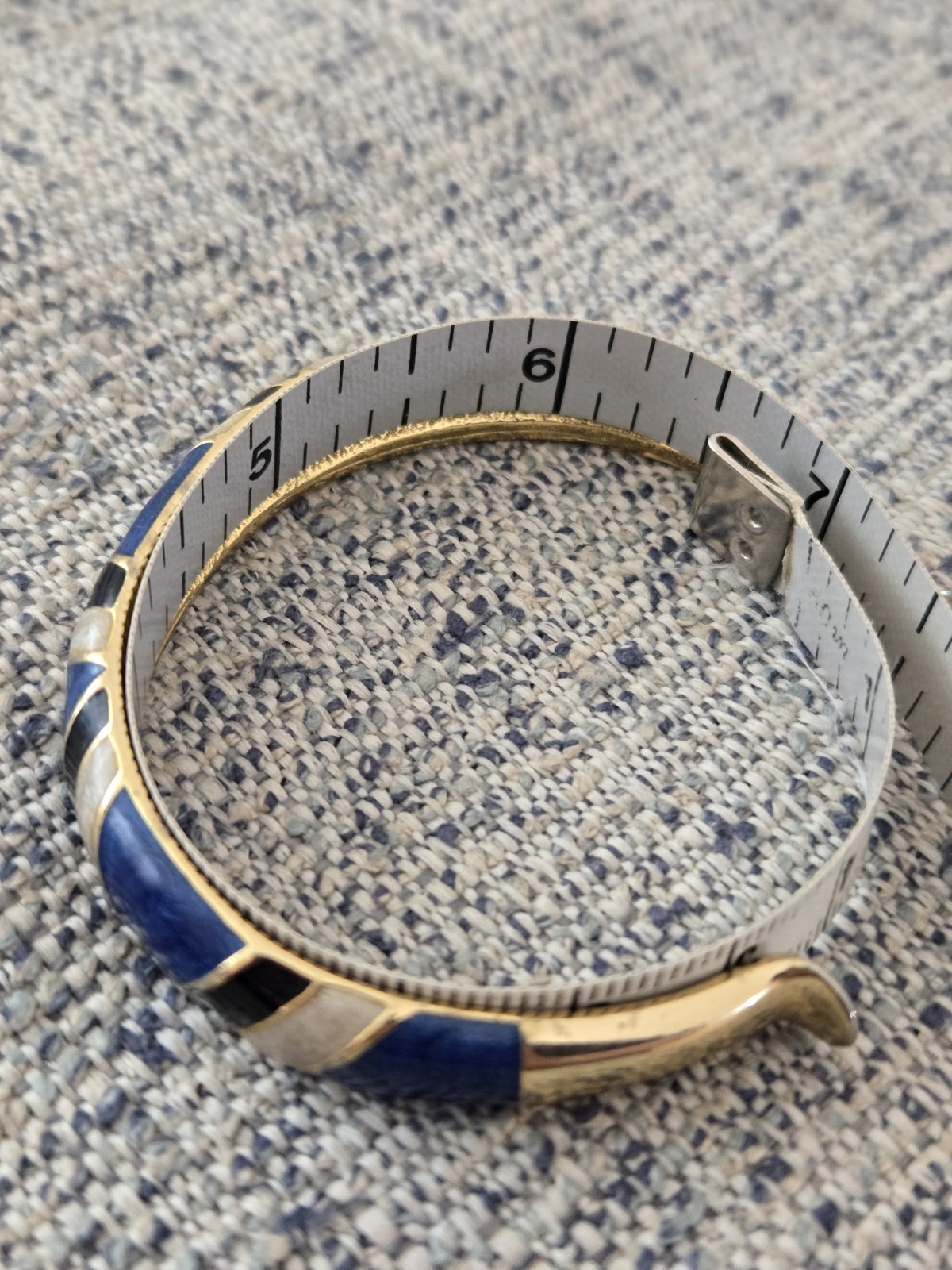 Vintage 1980s Orena Paris Cuff Bracelet Gold Tone W/Blue/Navy/Cream Enamel