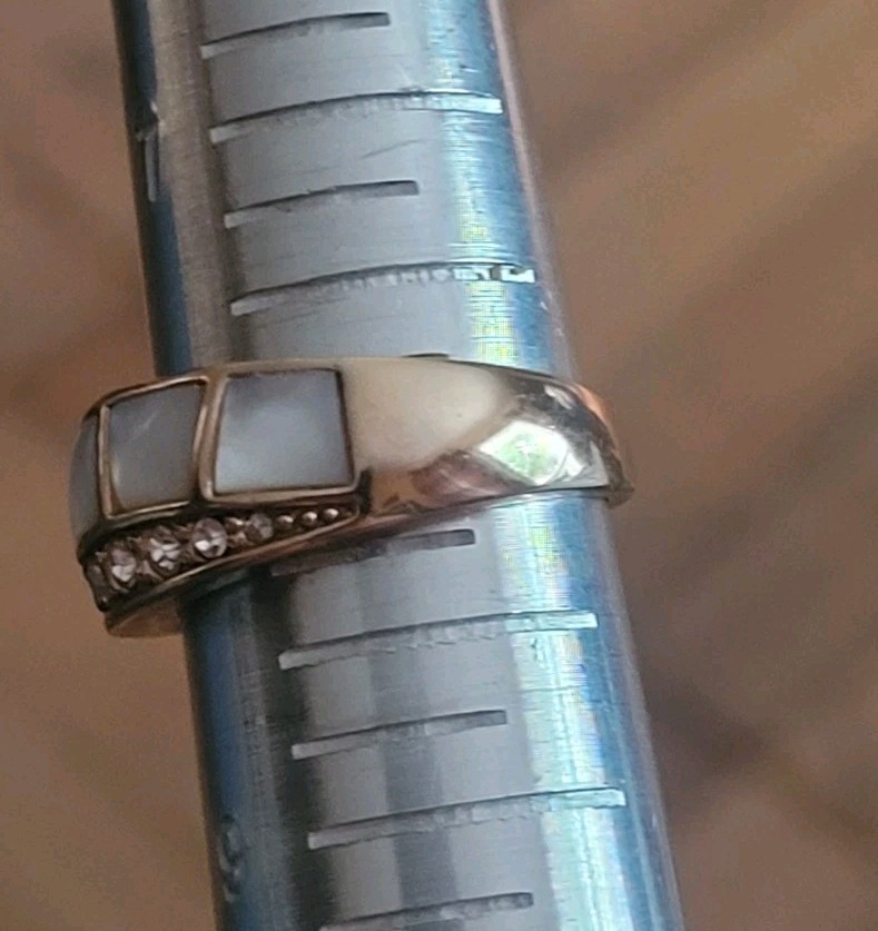 Vintage 18K Rolled Gold Plate Ring Wt 7.4 Grams Mop Inlay / Rhinestone Size 8