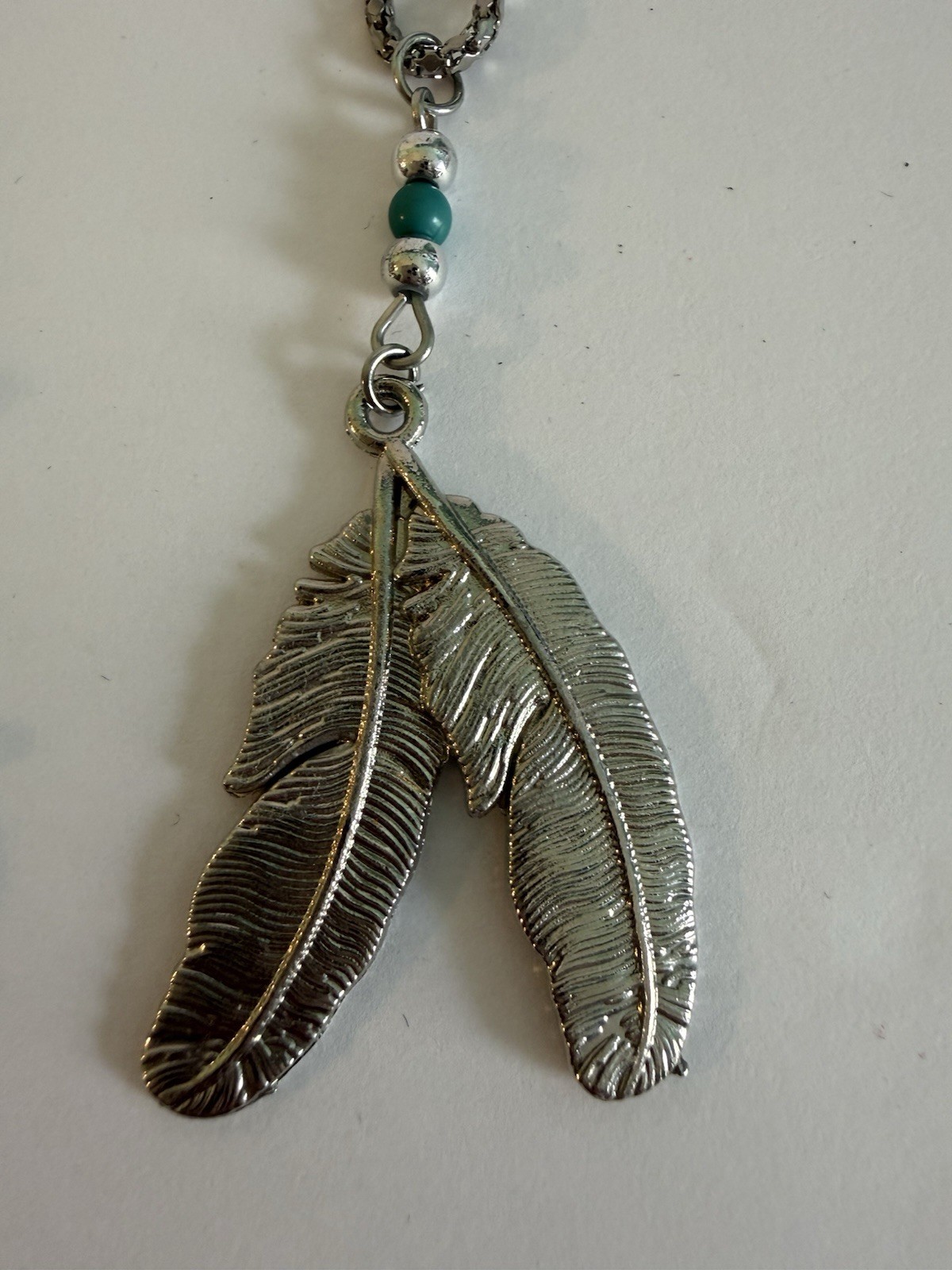 Vtg Indian Head Buffalo Nickel Coin Necklace Turquoise Accents 24″ + Feather 18″