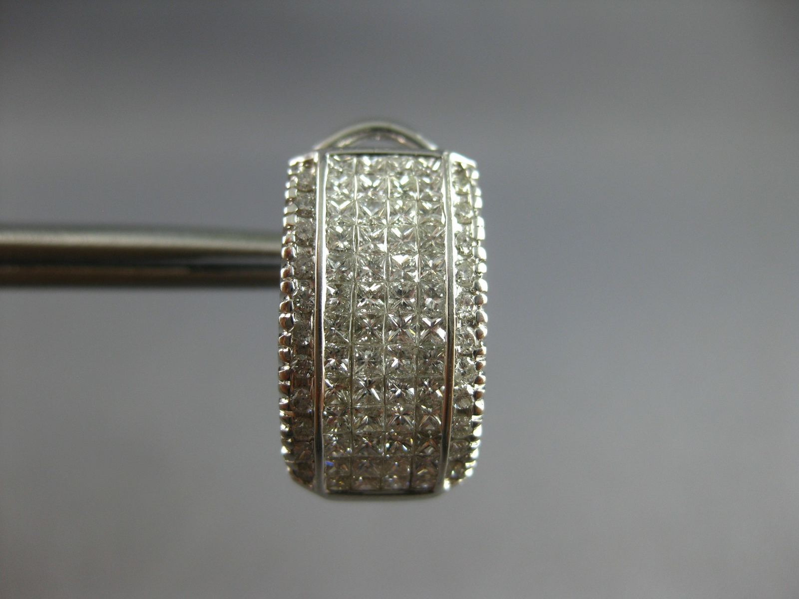 LARGE 1.52CT DIAMOND 14K WHITE GOLD 3D ROUND & PRINCESS CLIP ON HANGING EARRINGS