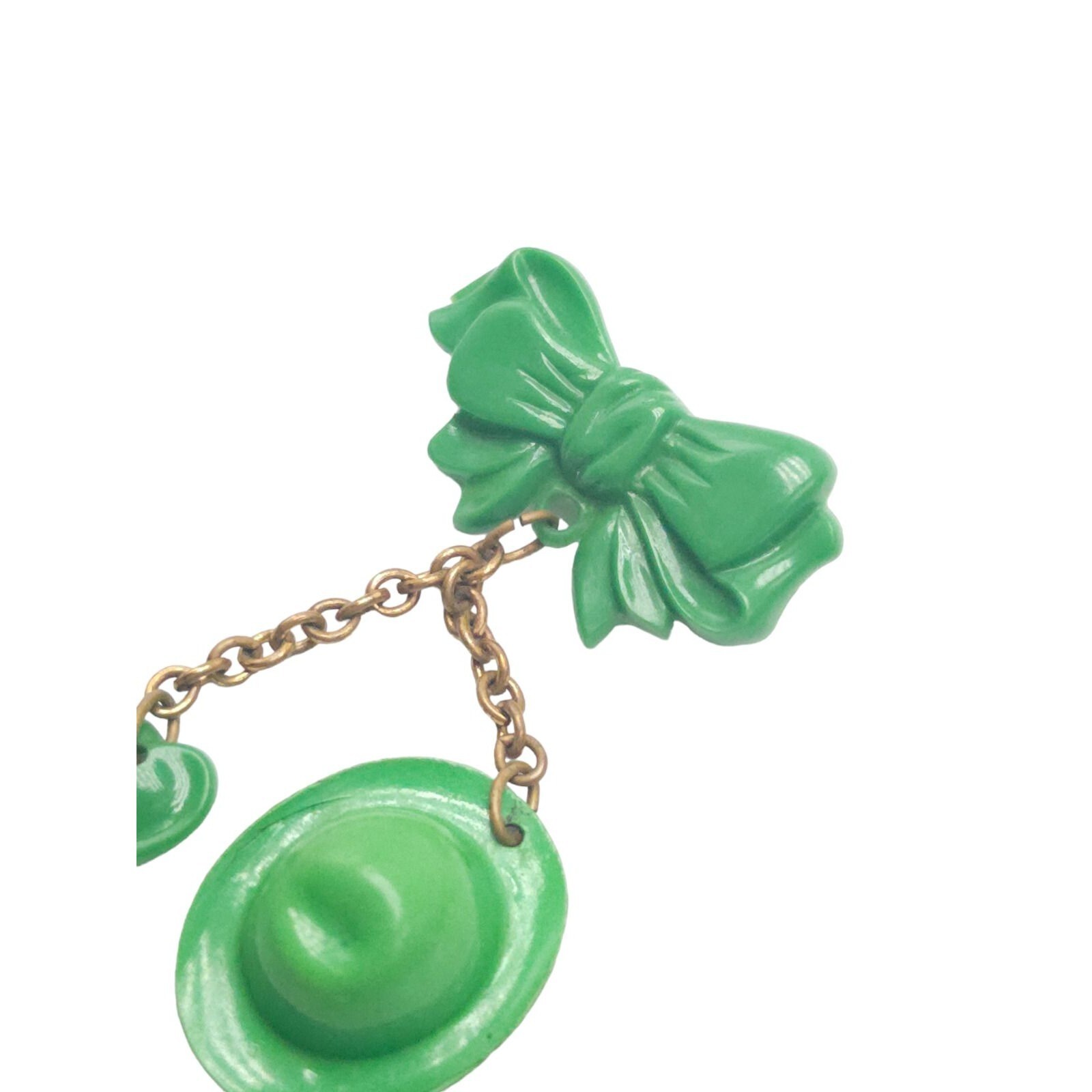 St. Patrick’s Day Green Shamrock Leprechaun Hat Bow Brooch Pin VTG