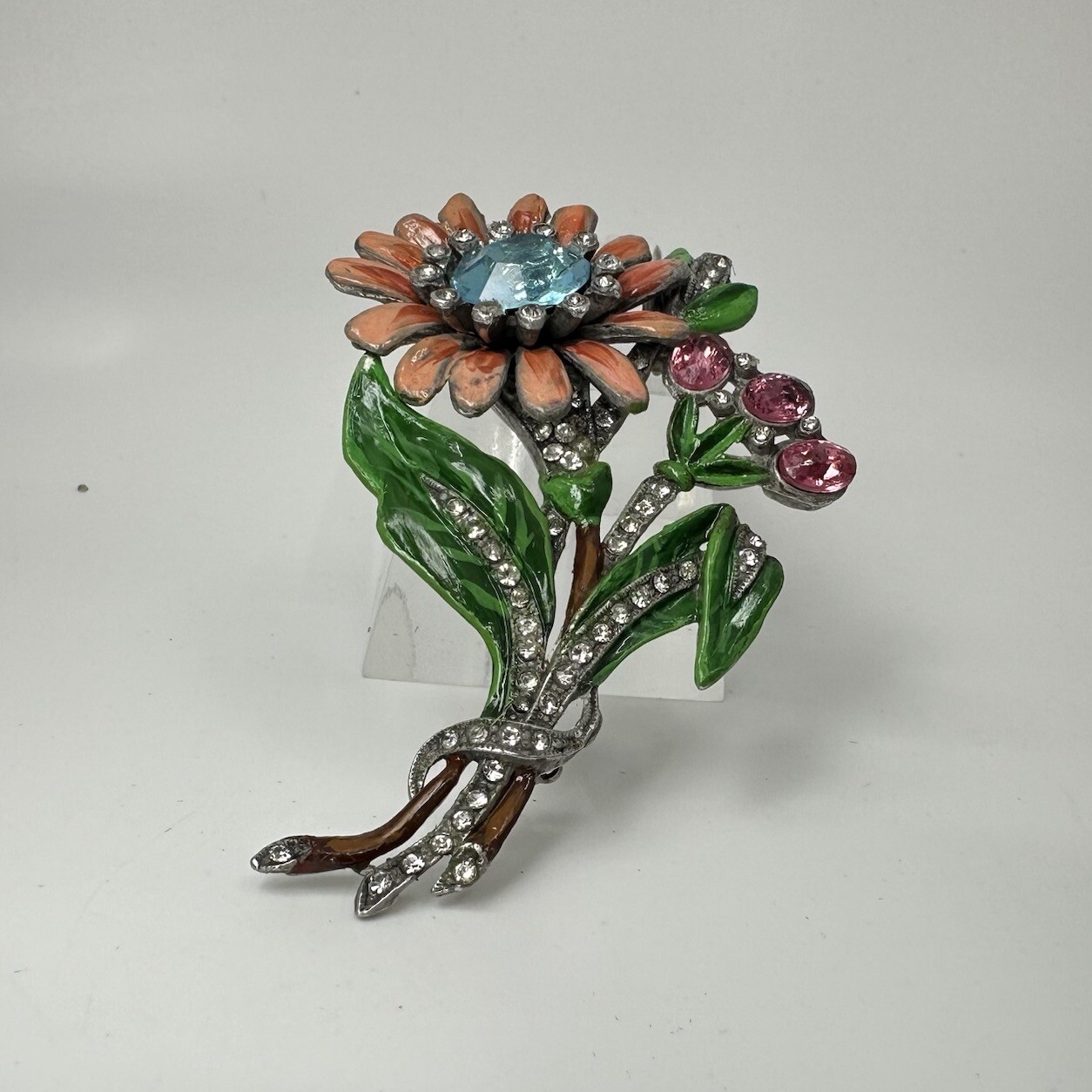 Vintage Art Deco Enamel Flower Brooch Trifari / Coro Style Pot Metal Spray Pin