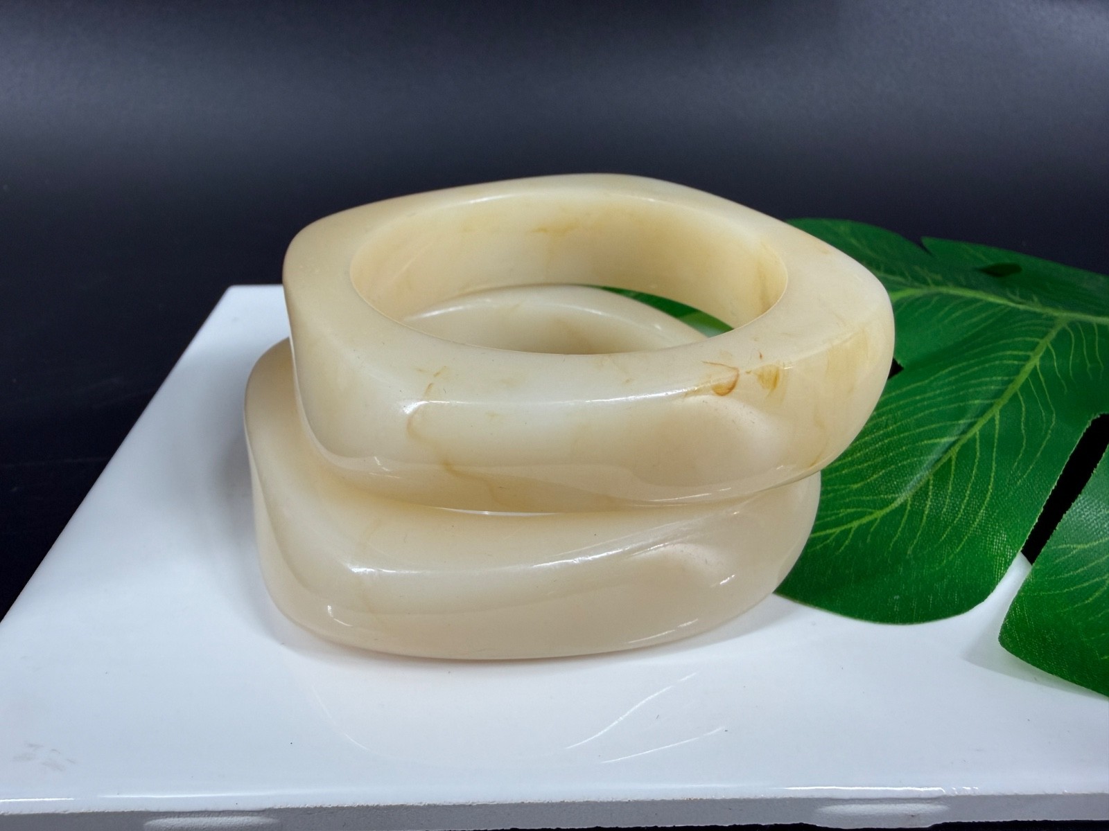 Vintage Chunky Lucite Bangle Bracelet Stack Lot Marbled Cream Beige Y2K