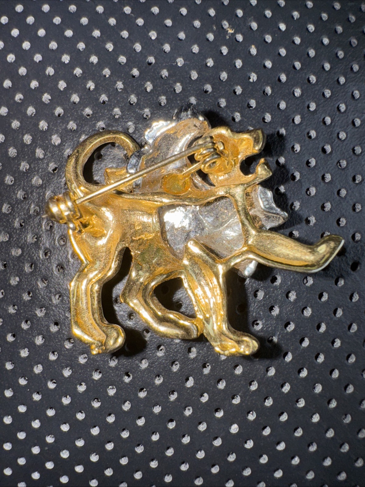 Vintage Lion Brooch High Polished gold and silver color about 1 in.