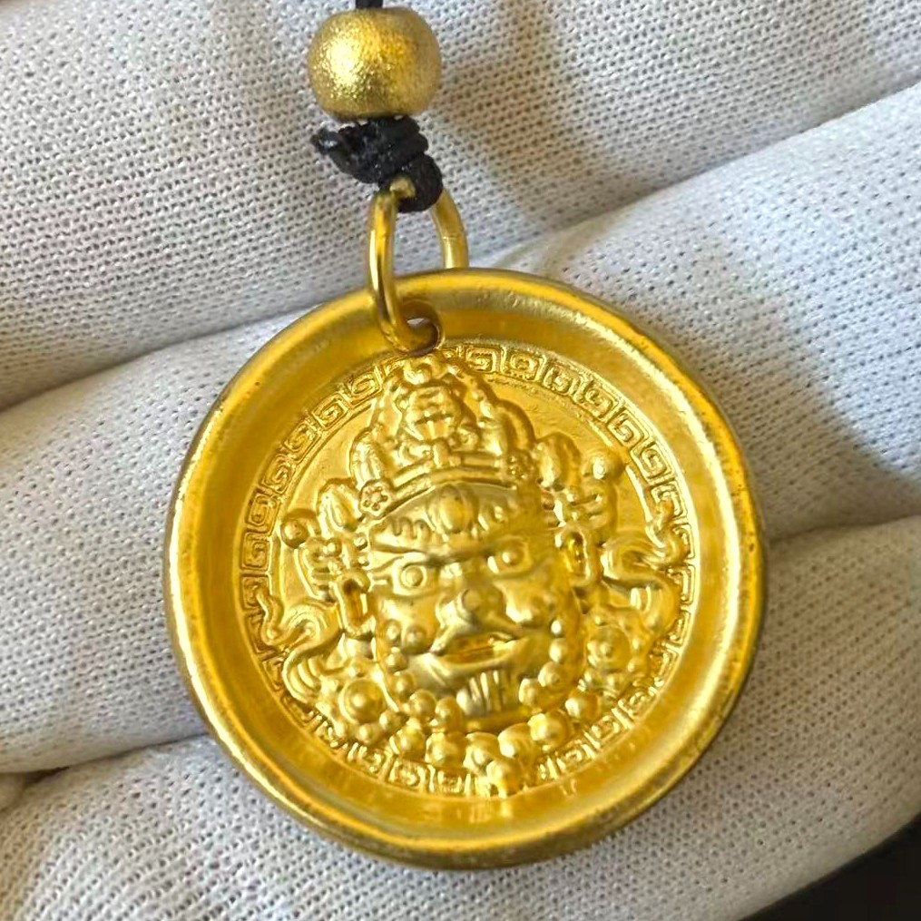 Tibet Amulet Pendant Gold-plated (NOT SURE) mark ‘999’, Braided Rope Adjustable