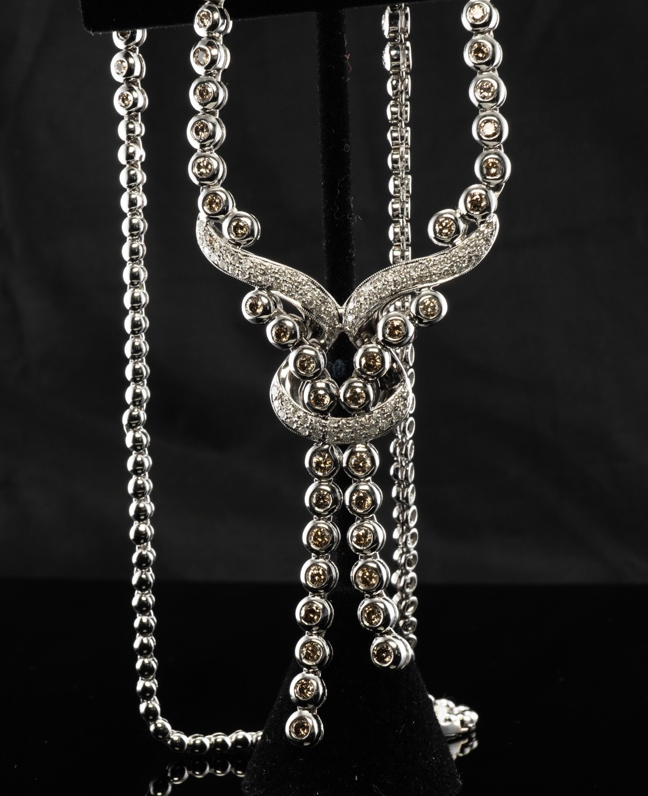 White & Champagne Diamond Necklace 18K Gold 3.84 TDW