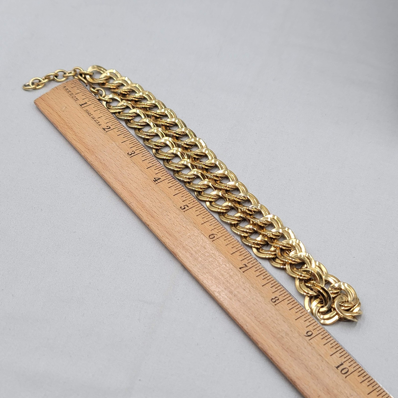 Vintage Double Link Chain Collar Necklace Gold Plated 18″