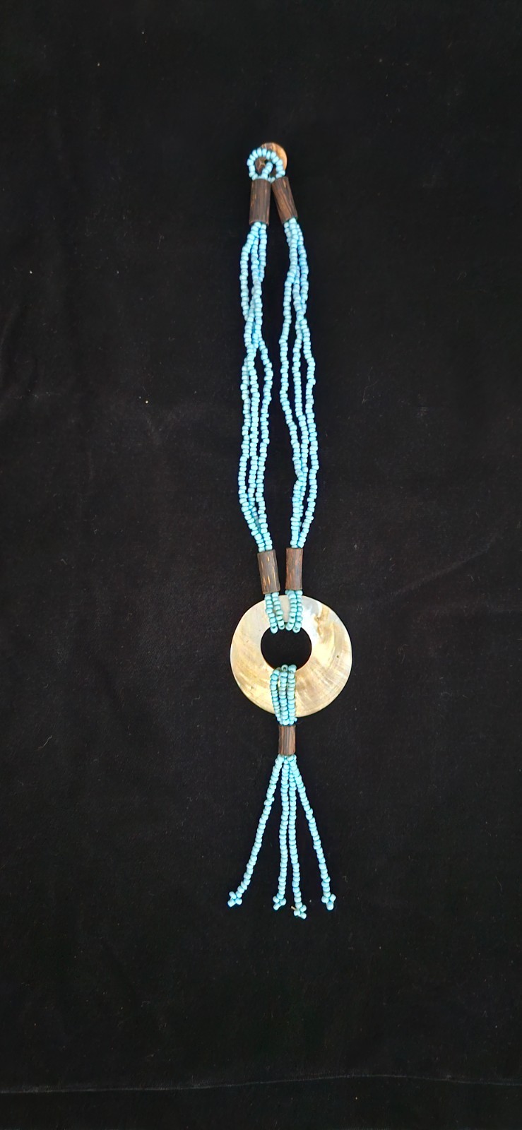 Vintage 80s Abalone Shell Turquoise Seed Bead Multi Strand Choker Necklace