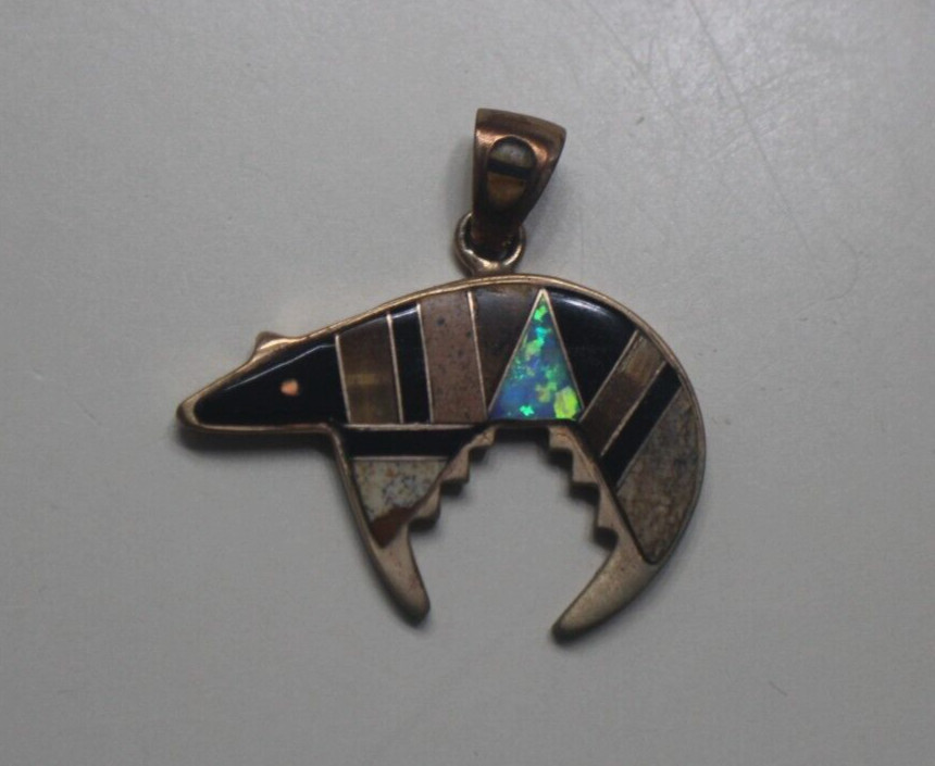 Wonderful DP Bronze and Multi-Stone Inlay Bear Pendant