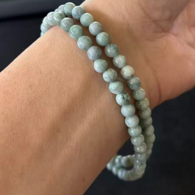 Natural Burmese Green Jade Jadeite Beaded Necklace, Width 6 mm, Length 20 inch