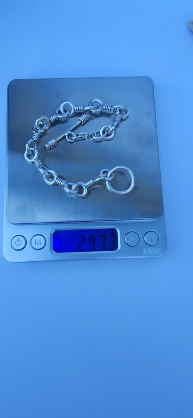Vintage Sterling Silver twisted Cable Link Bracelet Toggle T-Bar Clasp 8″