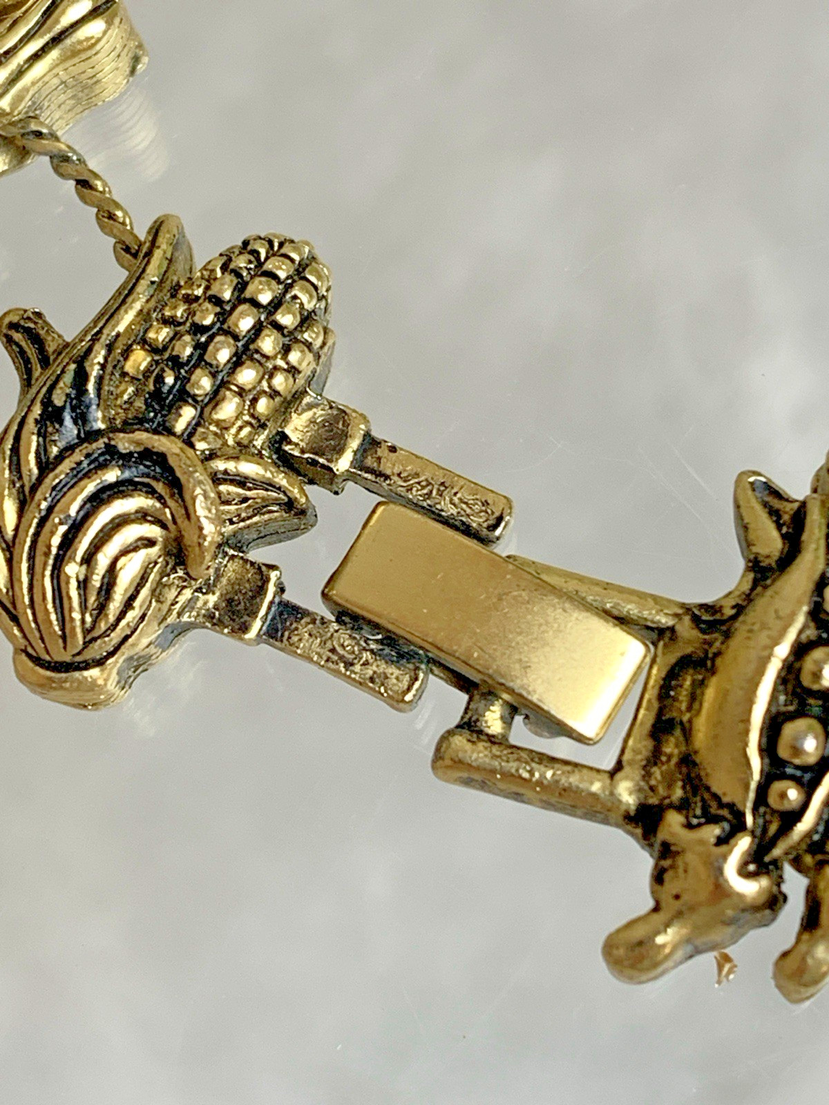 Vintage Gold Tone Gardening Slide Charm Bracelet Vegetable Harvest Garden Theme