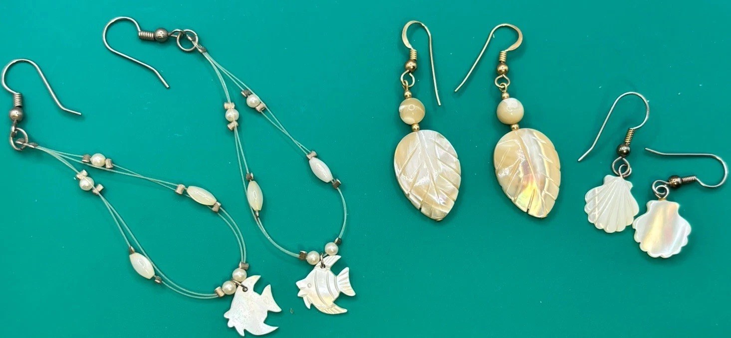 Earrings Lot MOP Shell Acrylic Hook Dangle Seashell Leaf Fish