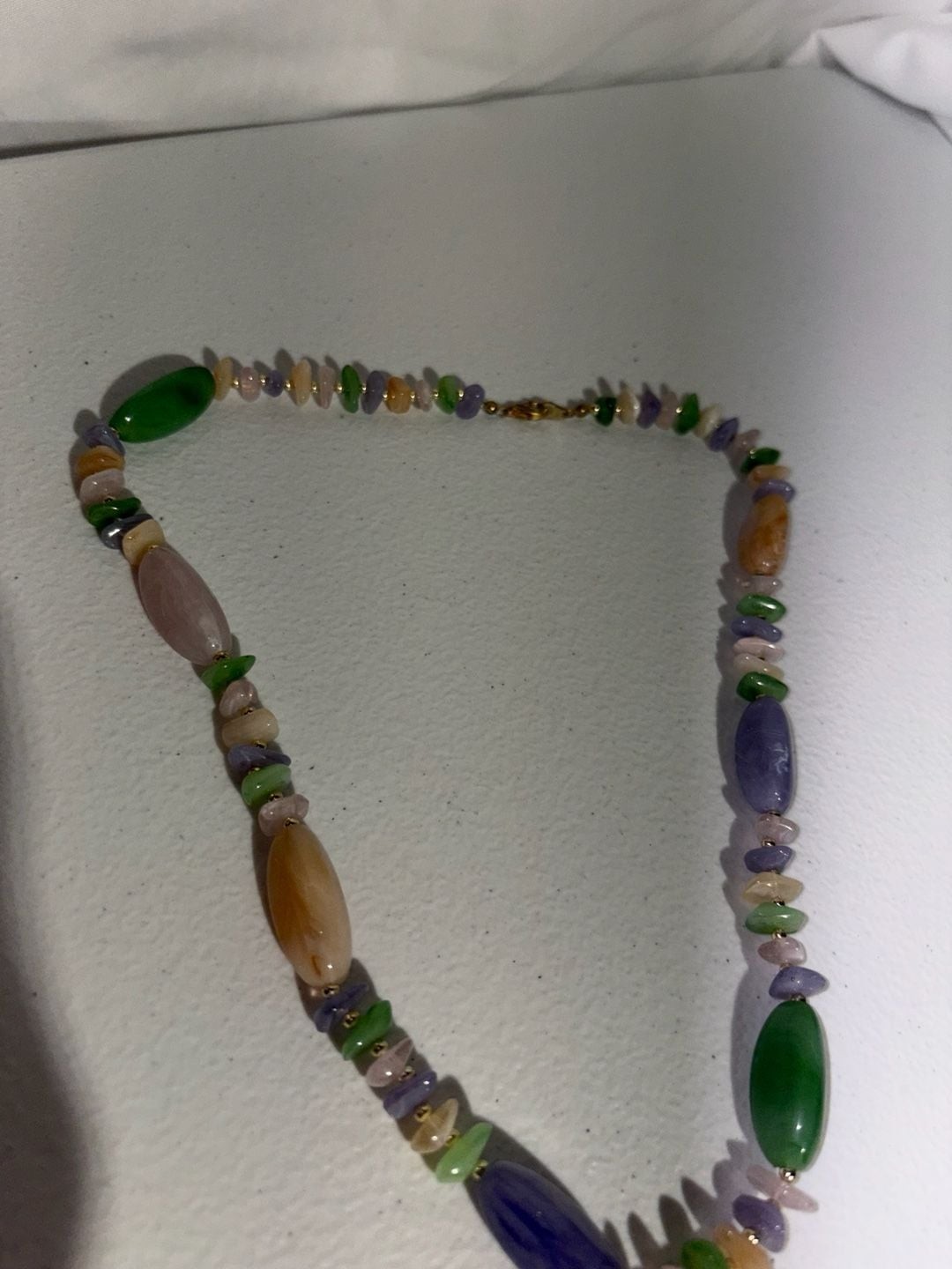 Retro Beaded Necklace Purple Cream Pink Green Gold Vintage Cottage Soft Girl
