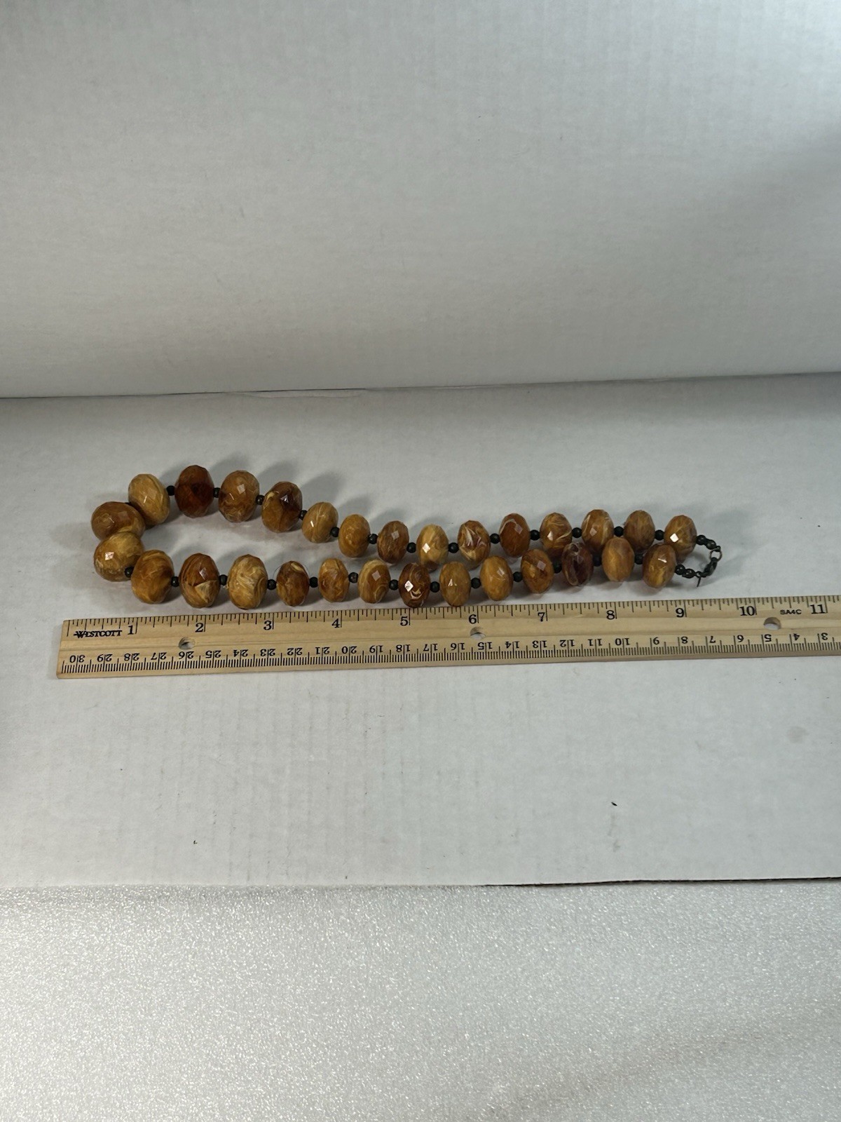 Vintage Avon Rock Style Carved Beaded Necklace Lobster Clasp Brown Earthtones