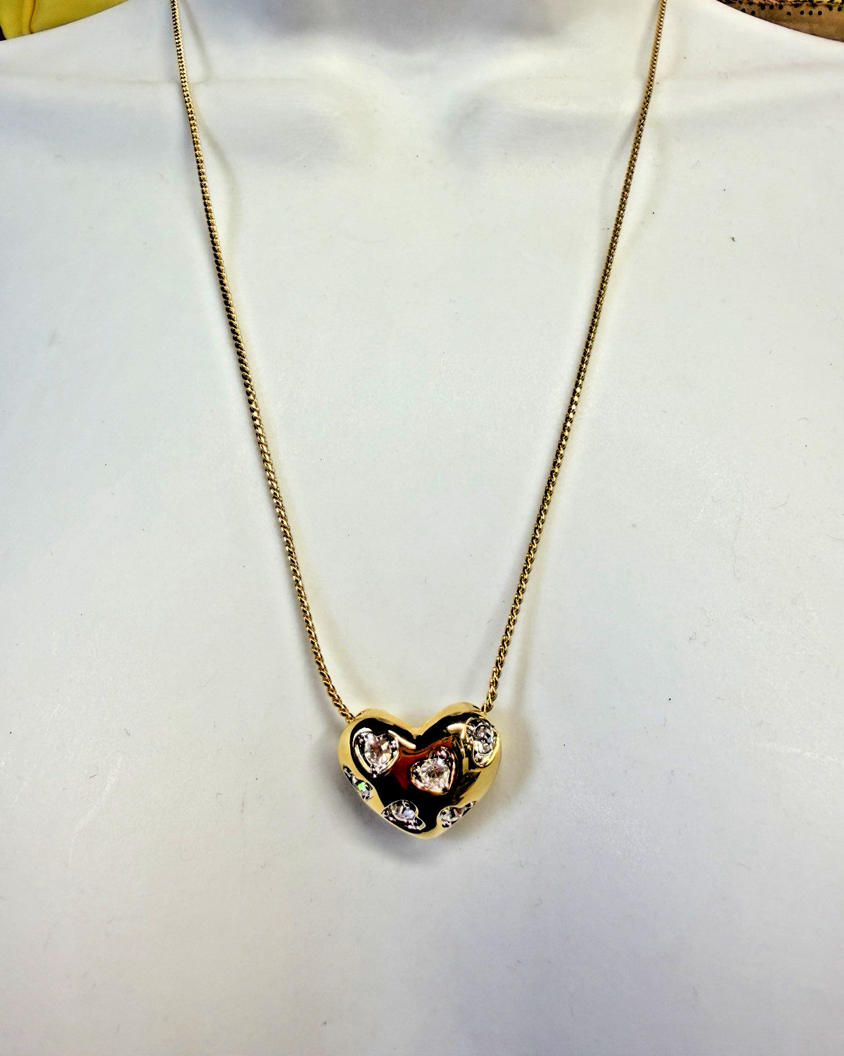 Vintage Necklace Nolan Miller Heart Pendant Goldtone Crystal 22 inches