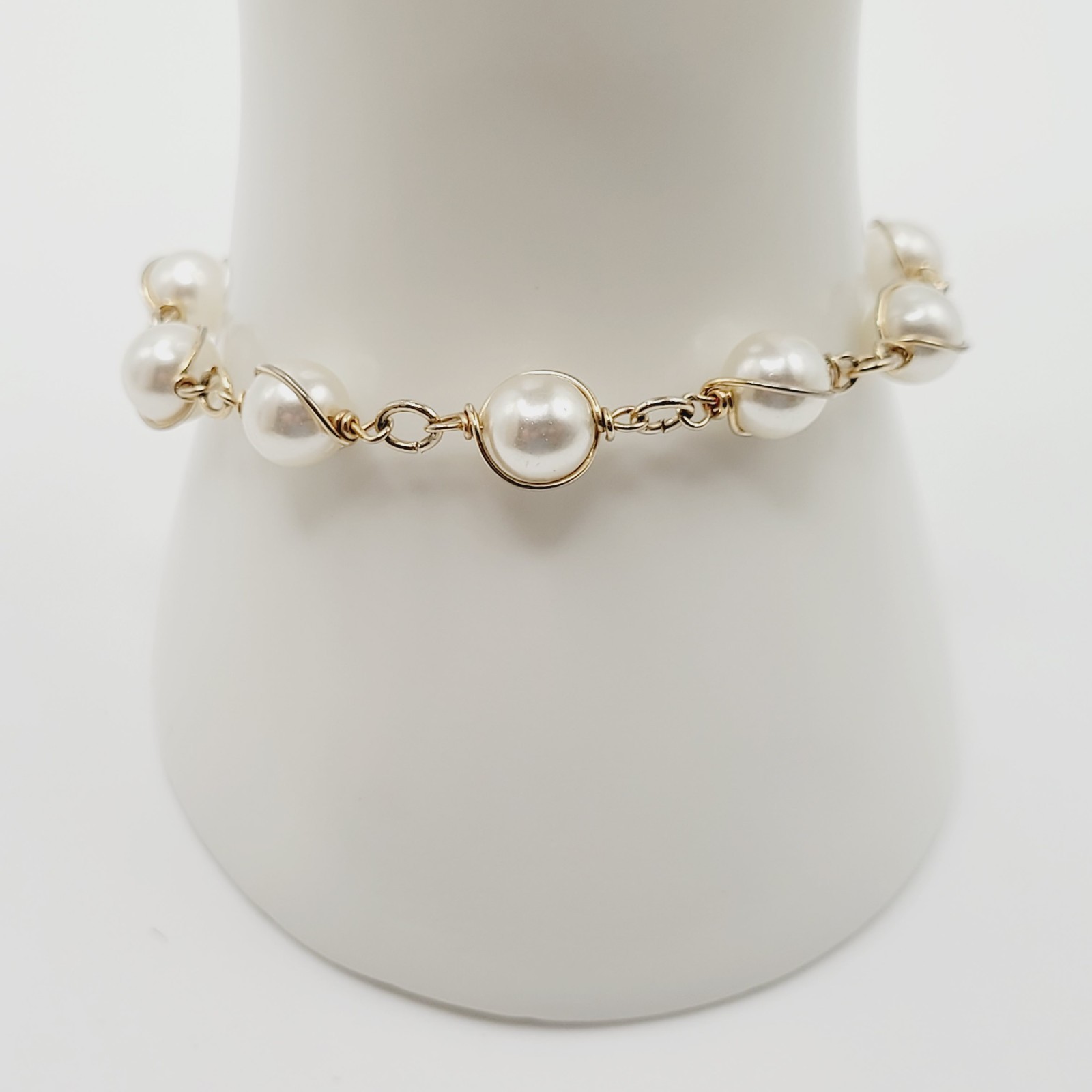 Sarah Coventry Faux Pearl Caged Style Bracelet 7.25 in Necklace 16 in Vtg Signed