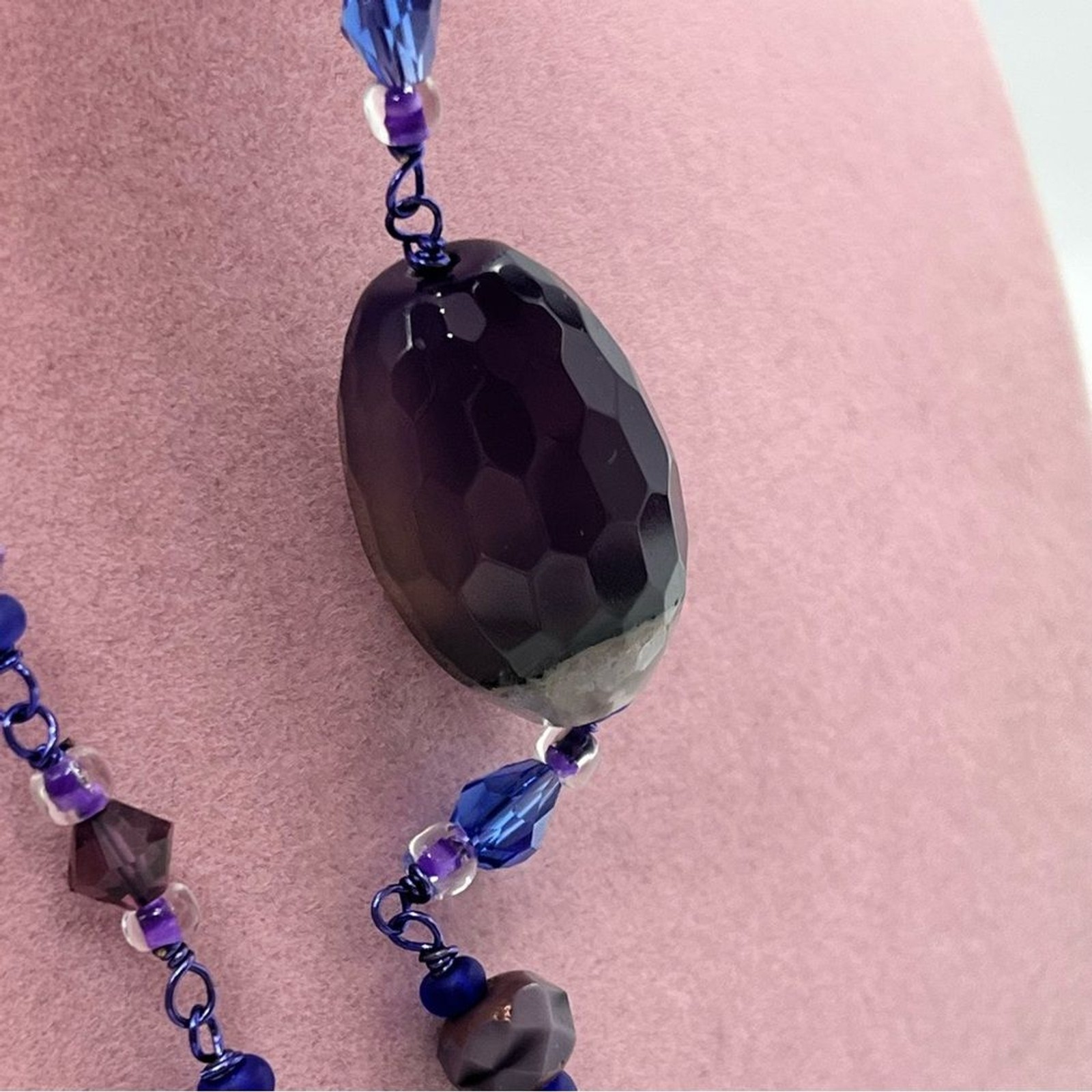 Handmade agate beaded large statement Elegant Purple and Blue Beaded Necklace