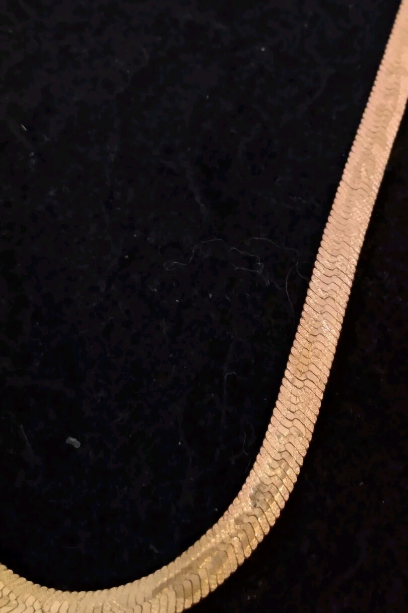 Vintage Faux Gold Herringbone Chain Necklace with Vine Print 18 in x 1/4 in