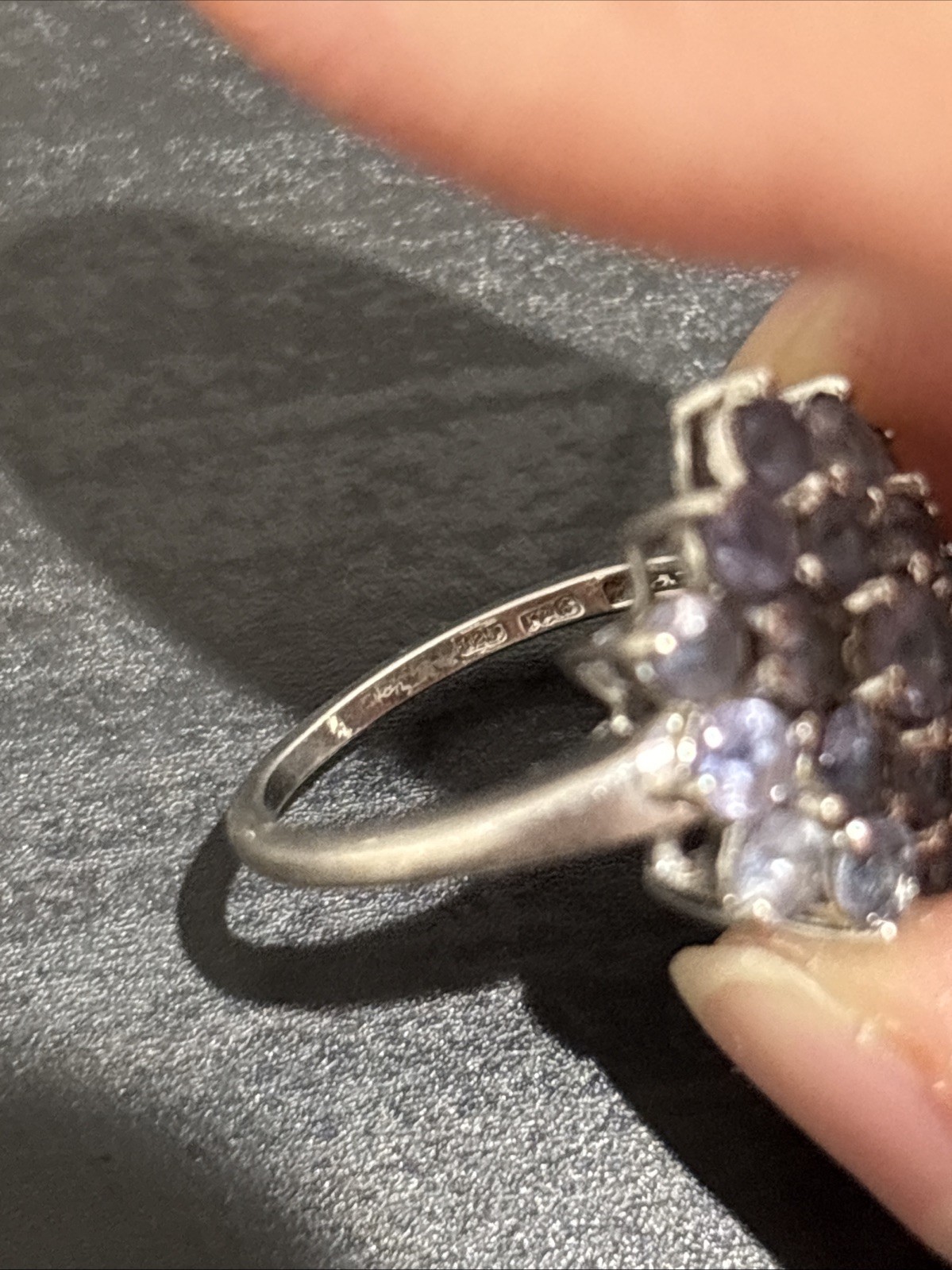 Sterling Silver 925 Blue Violet Tanzanite Style Cluster Flower Ring Size 5.75