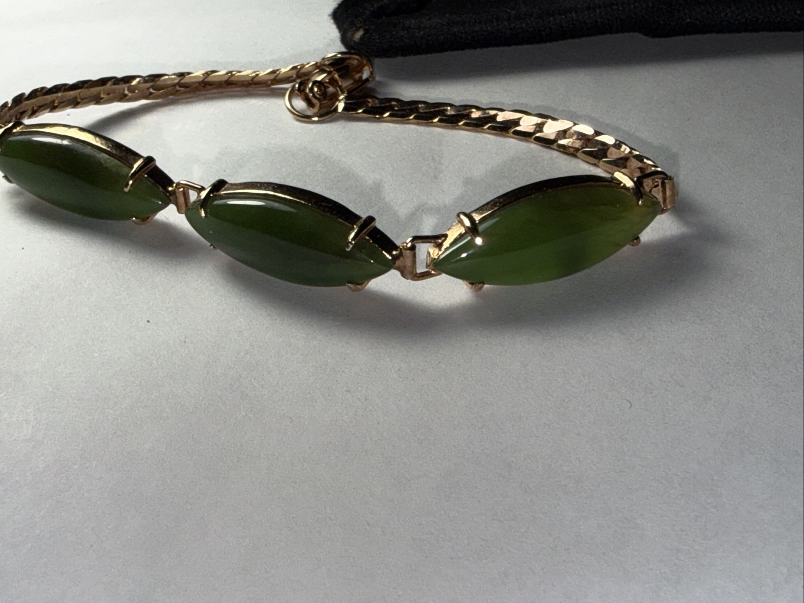 Bracelet Jade Gold Filled Vintage Unused Old Stock Unmarked Big Cabochons 7.25”