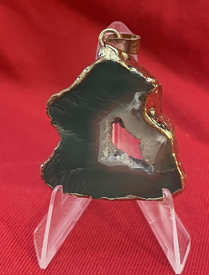 Green Slice Geode Agate Pendant Setting-Handmade (5)
