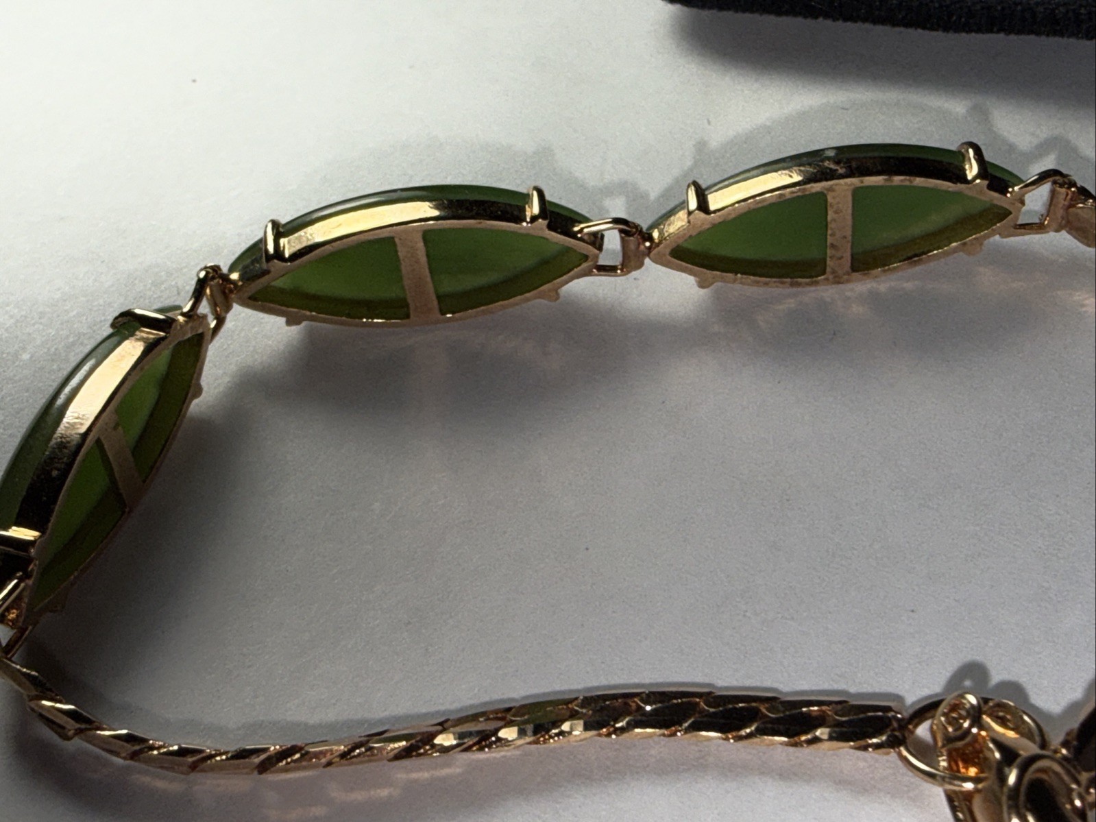 Bracelet Jade Gold Filled Vintage Unused Old Stock Unmarked Big Cabochons 7.25”