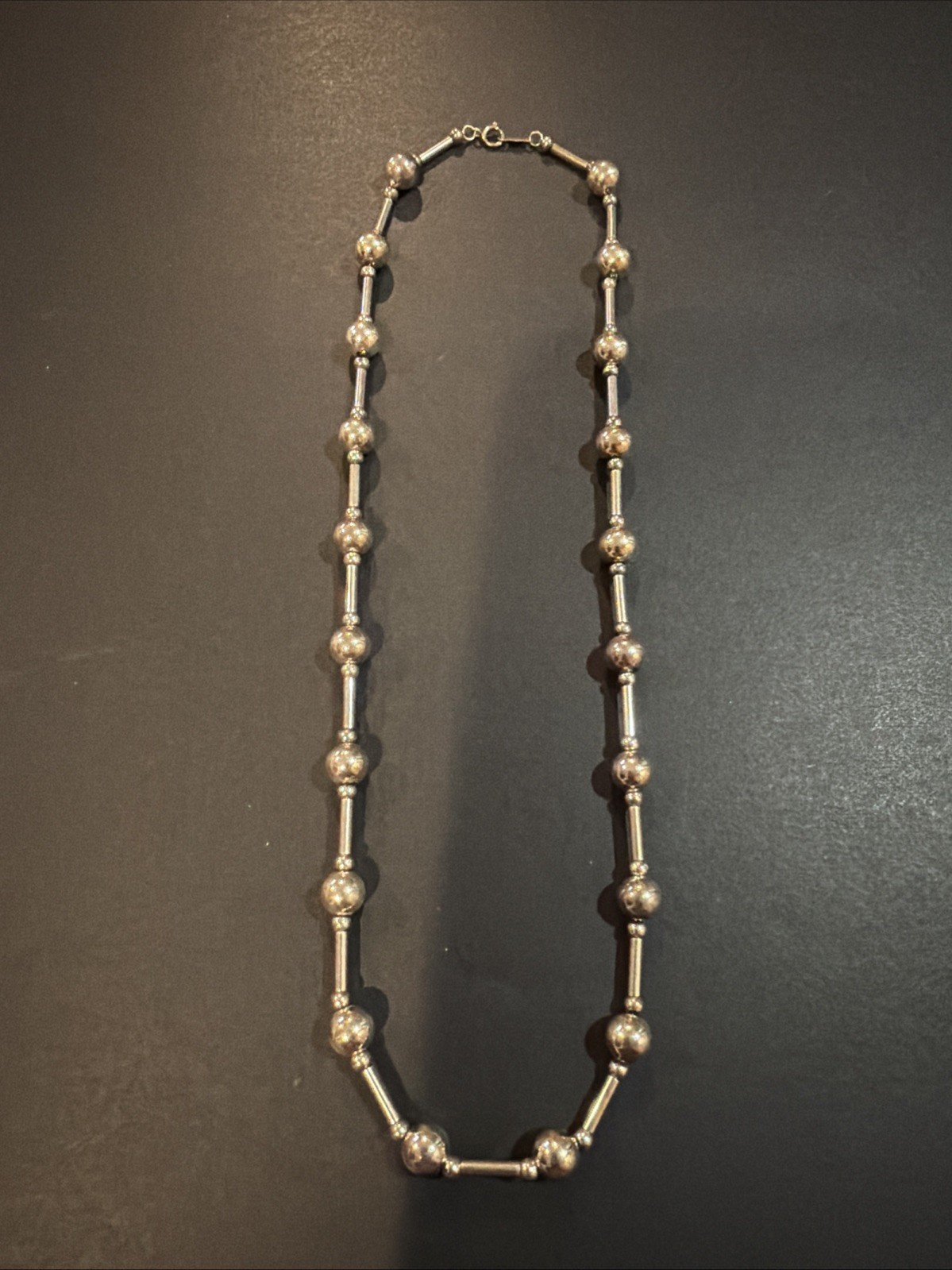 Vintage Sterling Silver Modernist Bar & Ball Bead Station Link Necklace