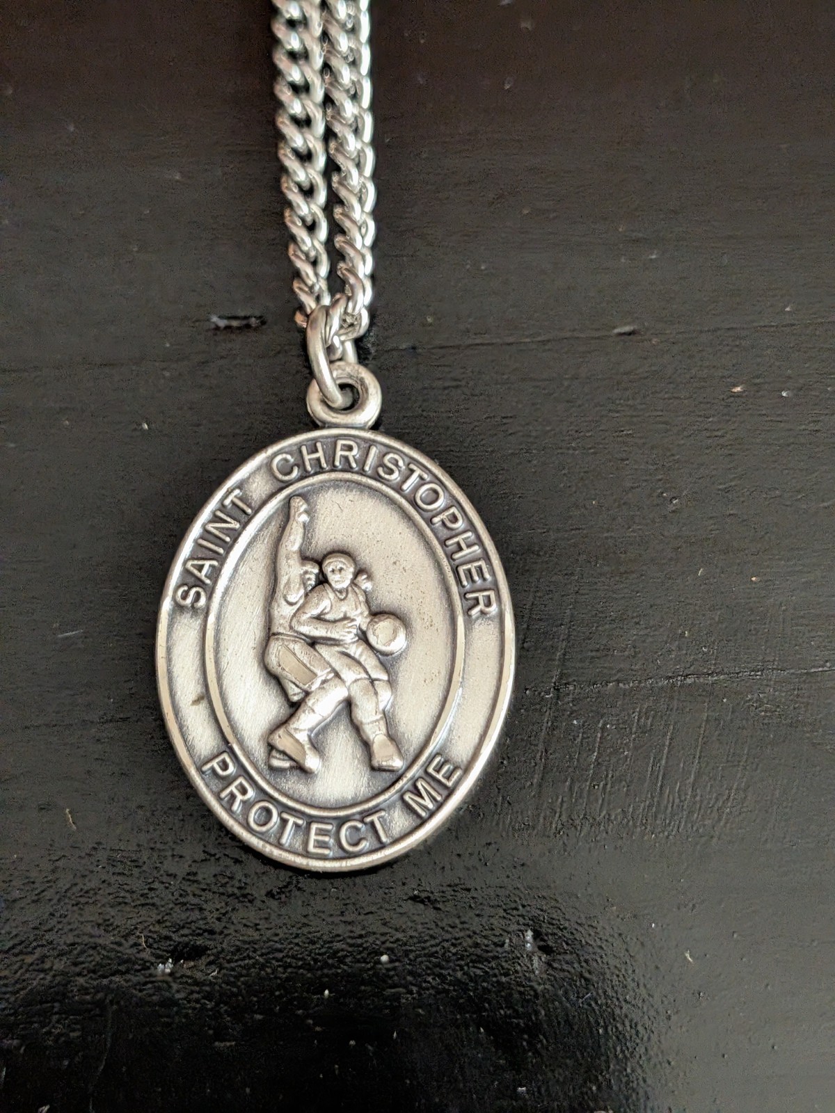 VTG Sterling St CHRISTOPHER PROTECT US Sports Necklace Rosary Medal Jewelry