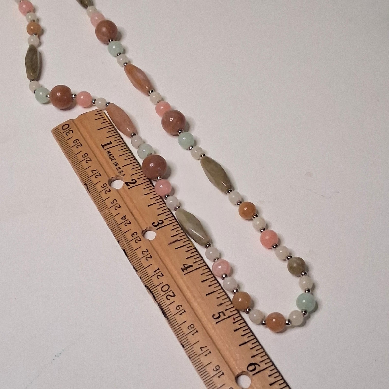 Long Beaded Necklace Multi-Color Pastel Stone Glass Beads 30 Inch Boho Vintage