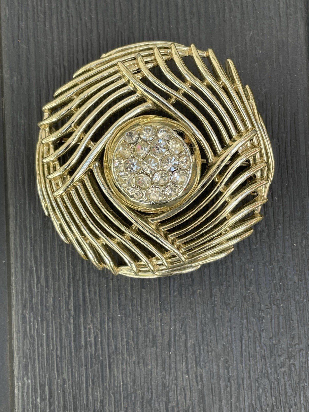 Flower Rhinestone BSK Vintage Gold Brooch Pin Lightweight. Every Day Wear
