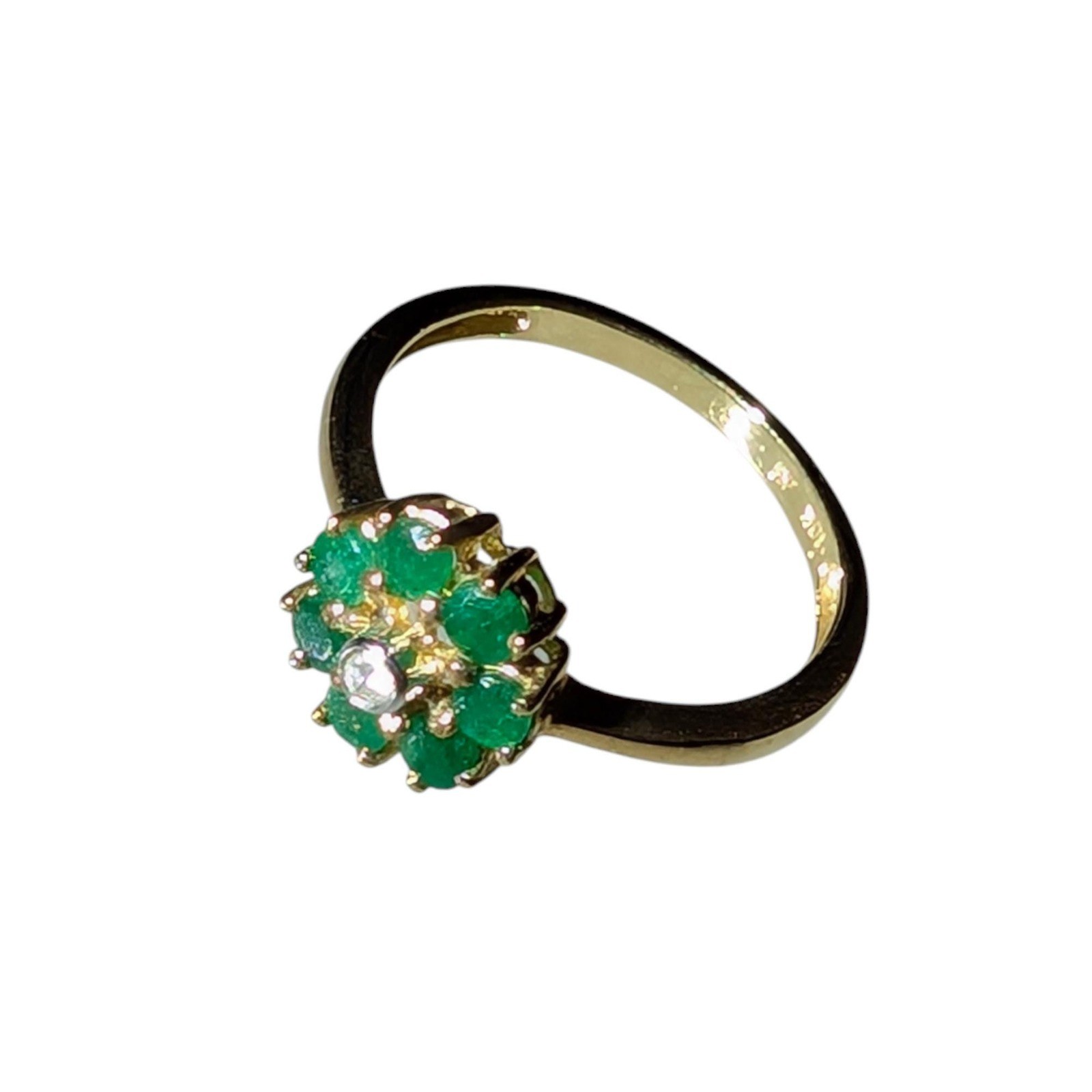 Vintage 18k Gold Emerald Ring Flower Estate Jewelry May Birthstone 6 3/4