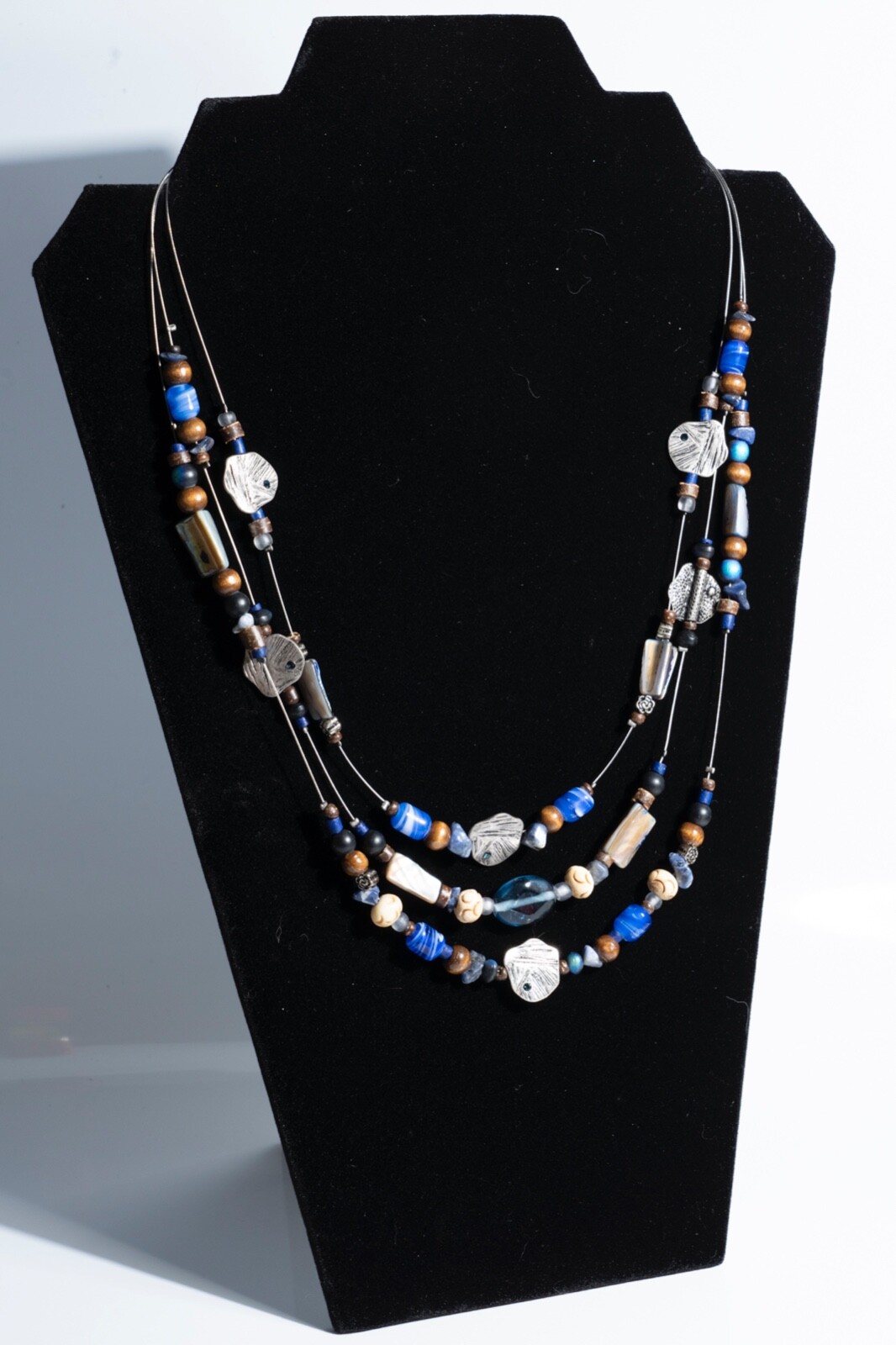Coldwater Creek Colorful 19 in Necklace 3 Strand Wire Beads, Stones, Accents