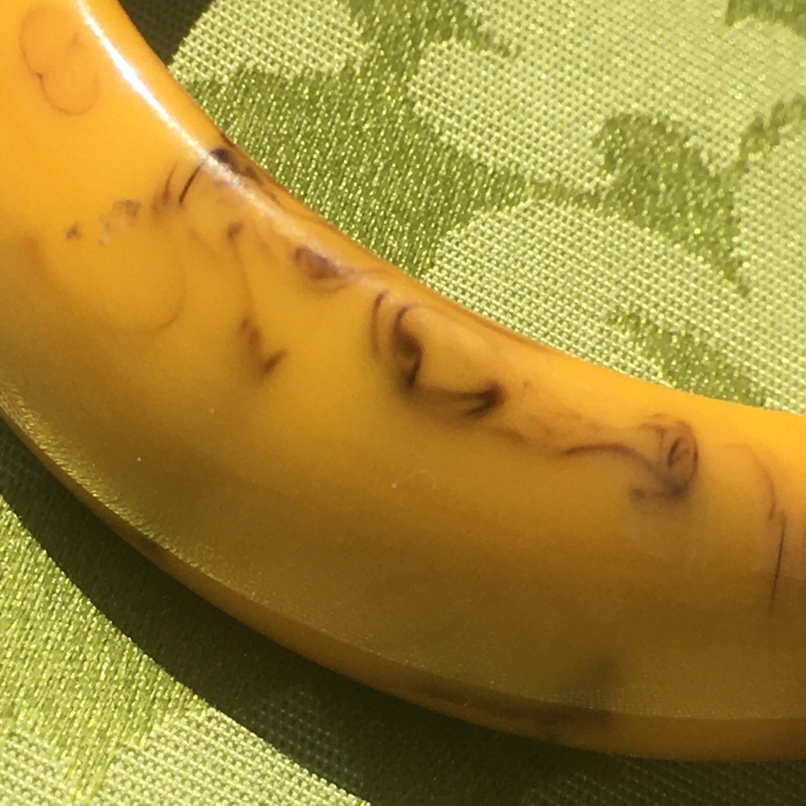 FRENCH 1940s WOMEN WIDE BANGLE BRACELET~YELLOW & BROWN MARBLED BAKELITE~PERFECT