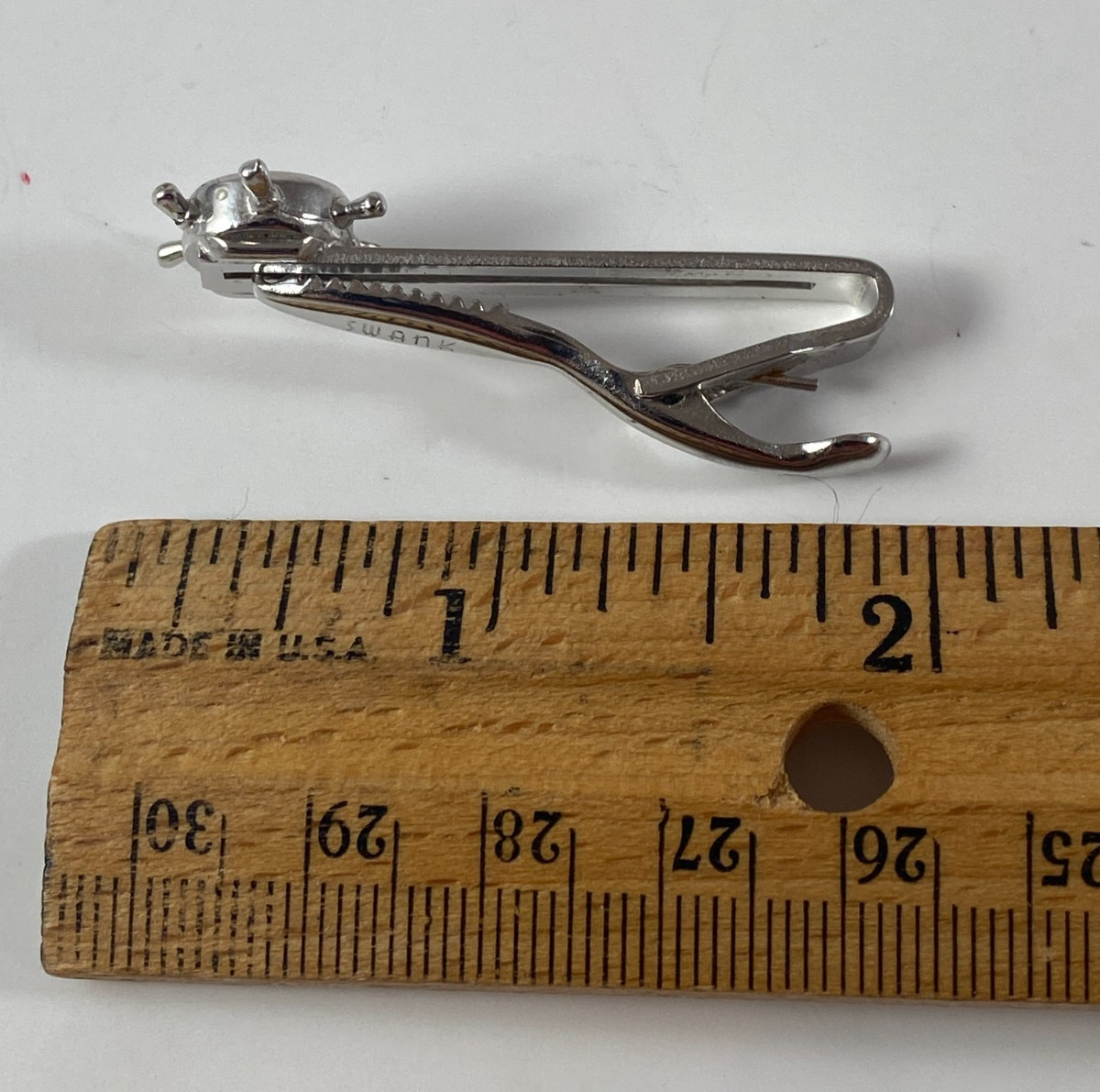 Vintage Swank Captain Wheel Compass Men’s Tie Clip Silver Tone 1950s Nautical