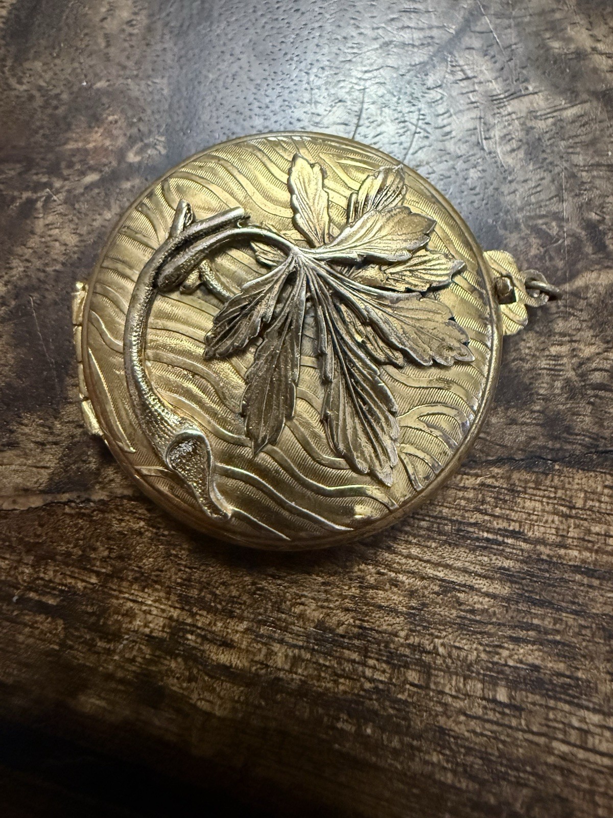 Beautiful Large Antique Art Nouveau Photo Locket with Leaves, may be Gold Filled