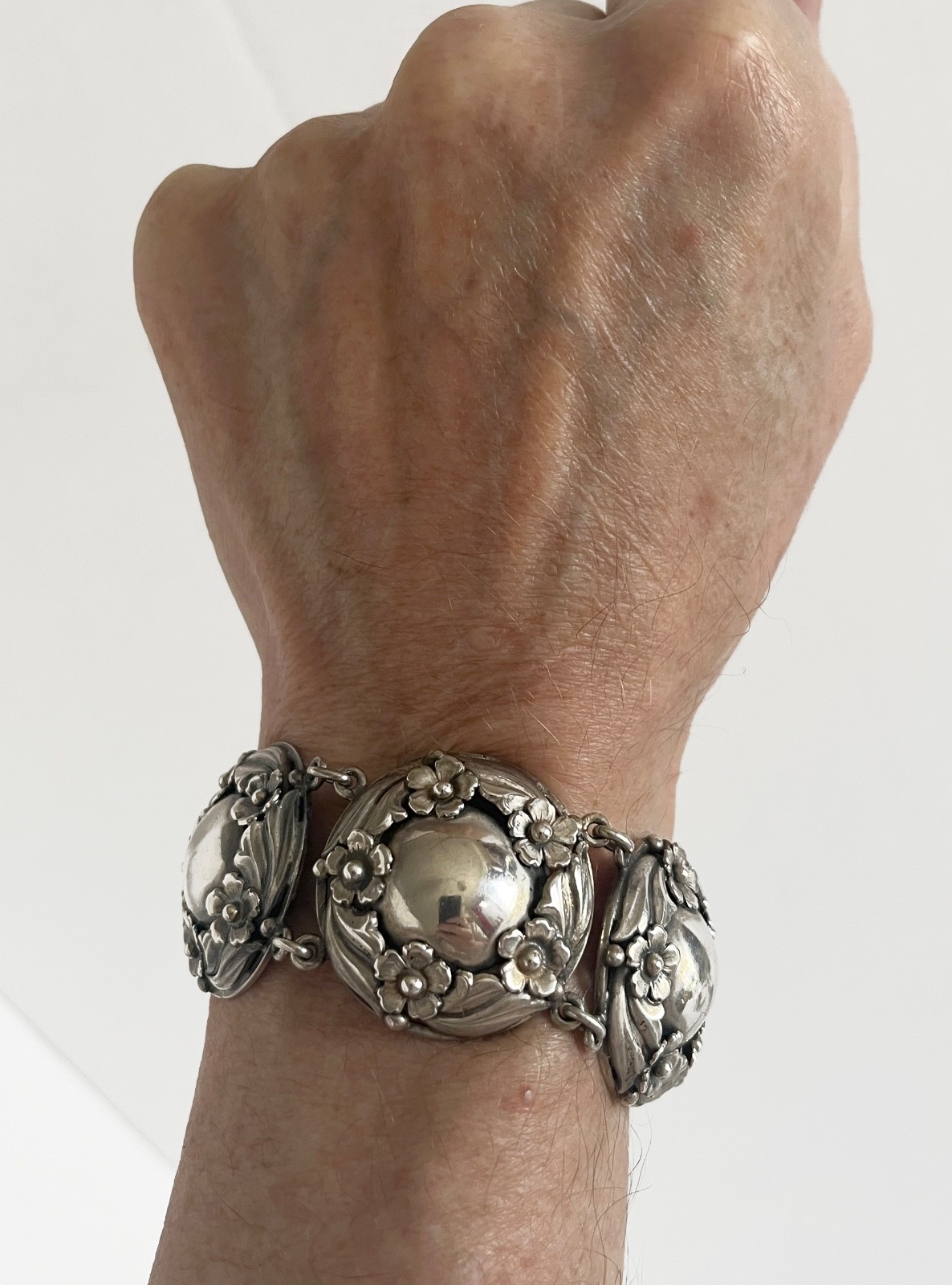 VTG N.E. FROM Heavy Sterling Silver 1940’s-50’s Denmark Floral Design Bracelet
