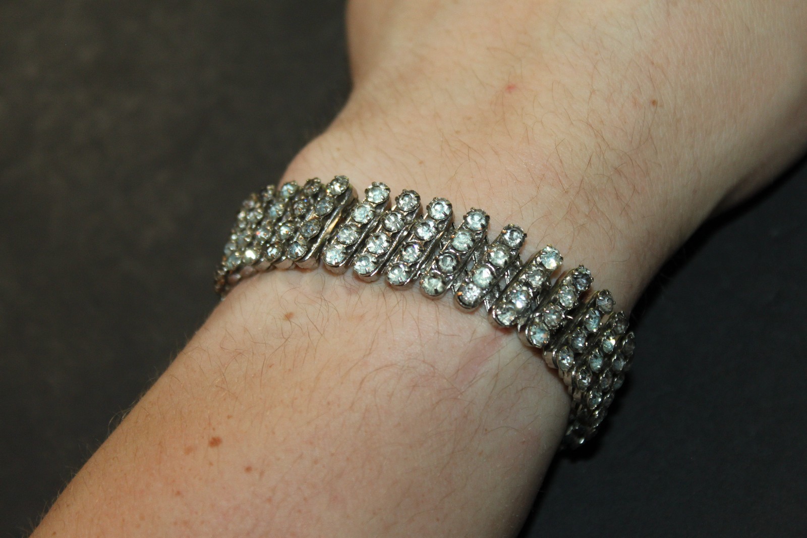 Vintage Expanding 4 Row Crystal Rhinestone Bracelet, 3/4” Wide