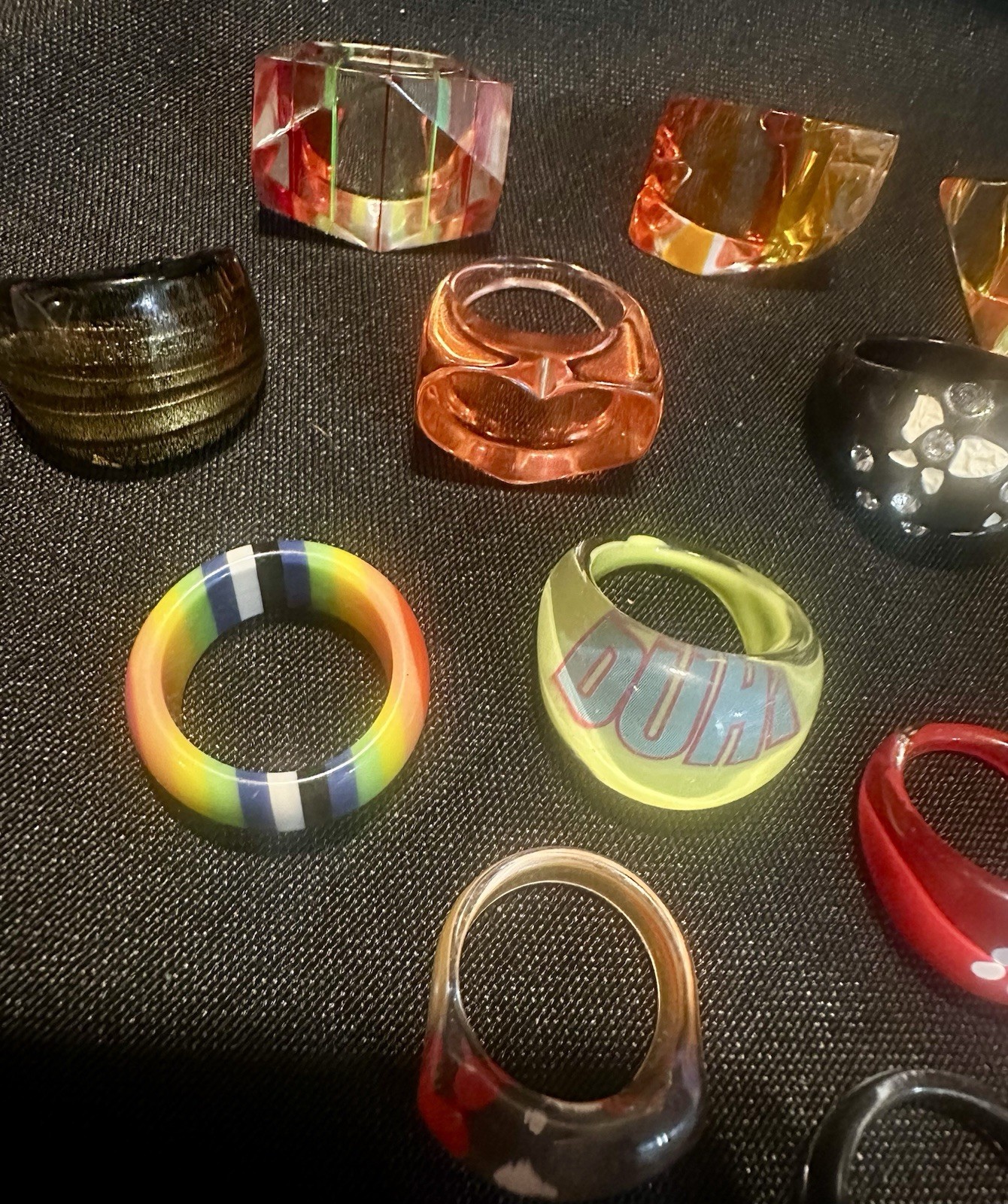 Lot Of 19 Vintage Acrylic Lucite Glass Chunky Retro Rings