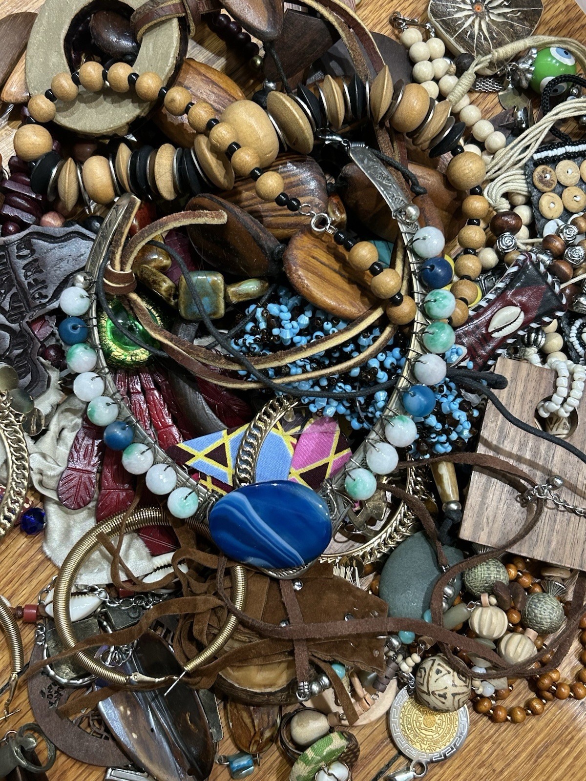 BOHO ETHNIC JEWELRY VARIETY NECKLACES EARRINGS BRACELETS LOT APPROXIMATELY 2 LBS
