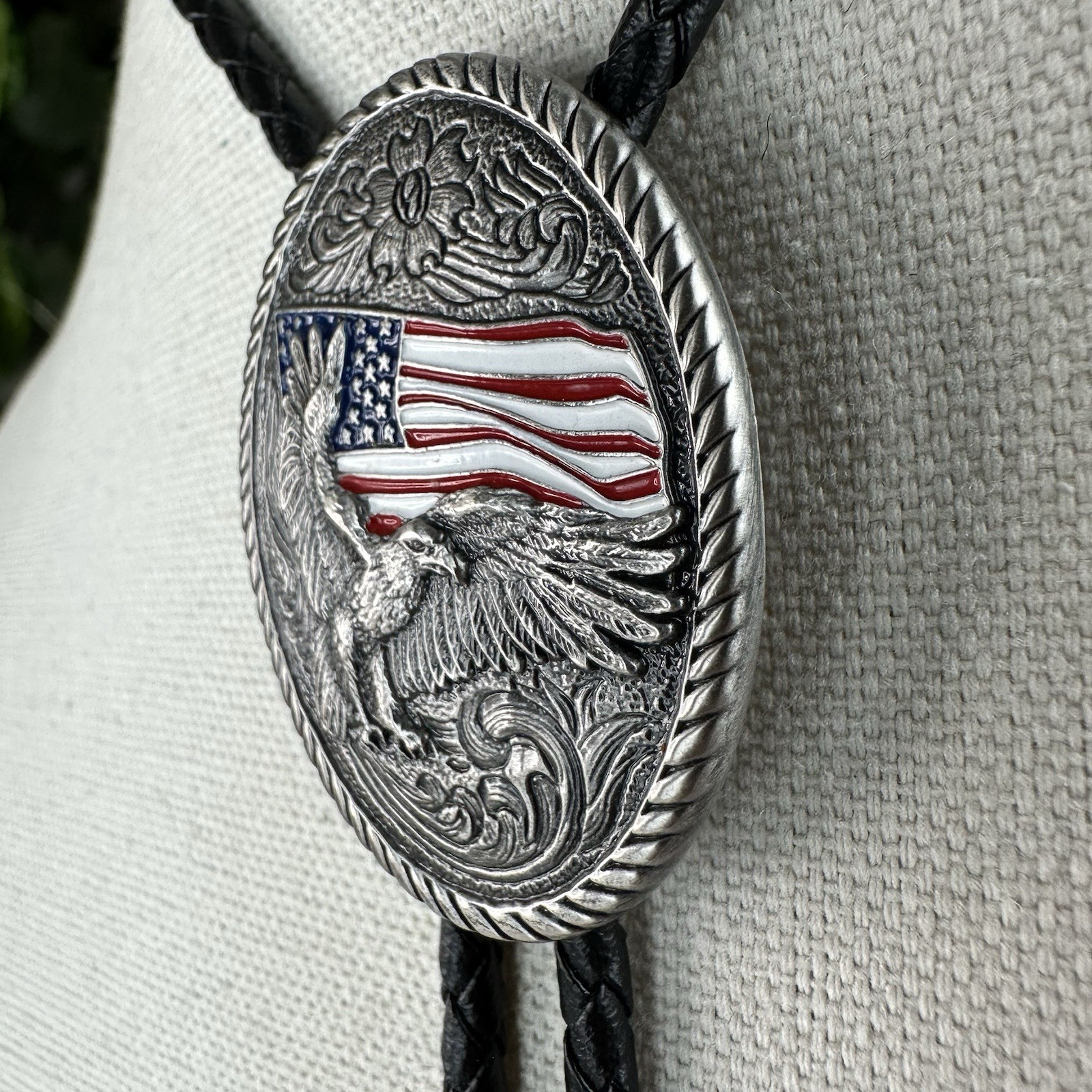 Vintage Ivan “Great American Eagle” Silver Tone Over Brass Western Bolo Tie