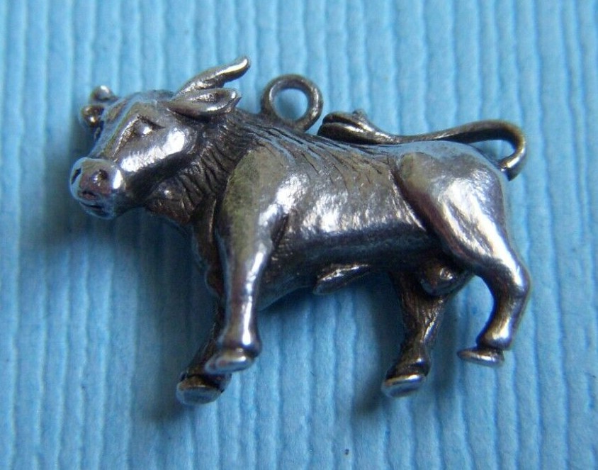 Vintage English cow sterling charm