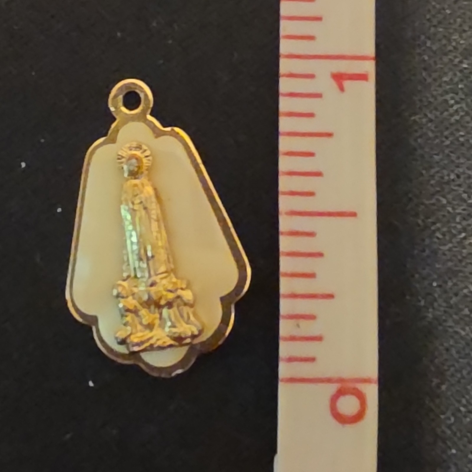 Vintage Mother of Pearl Our Lady of Fatima Medal Pendant Gold Tone Italy 1950s