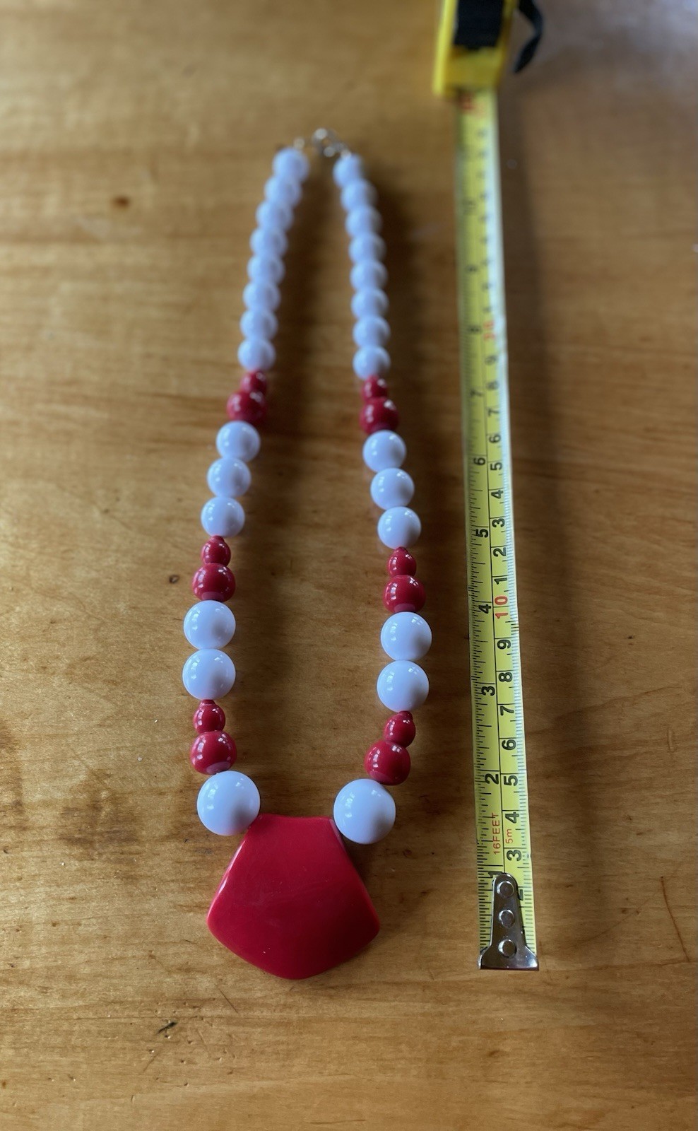 Vintage 1980’s Art Deco Style Necklace Red And White 22 Inches