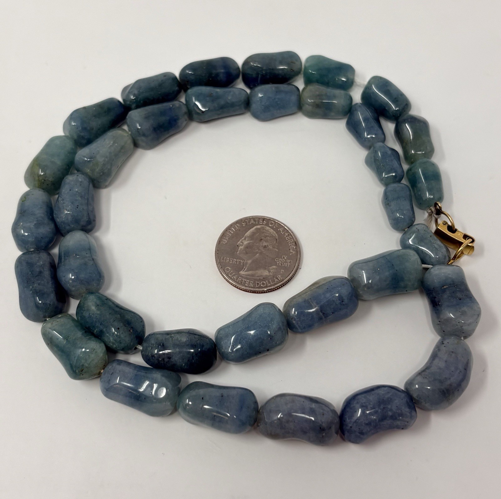 Vintage Aquamarine Nugget Bead Necklace 12K Gold Filled Clasp 17” Blue Beryl
