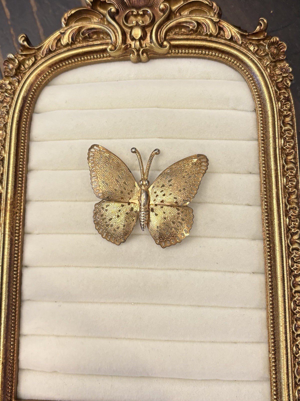 Vintage Filigree Brooch Gold Tone Pin Butterfly Cottage Garden Tea Party Boho