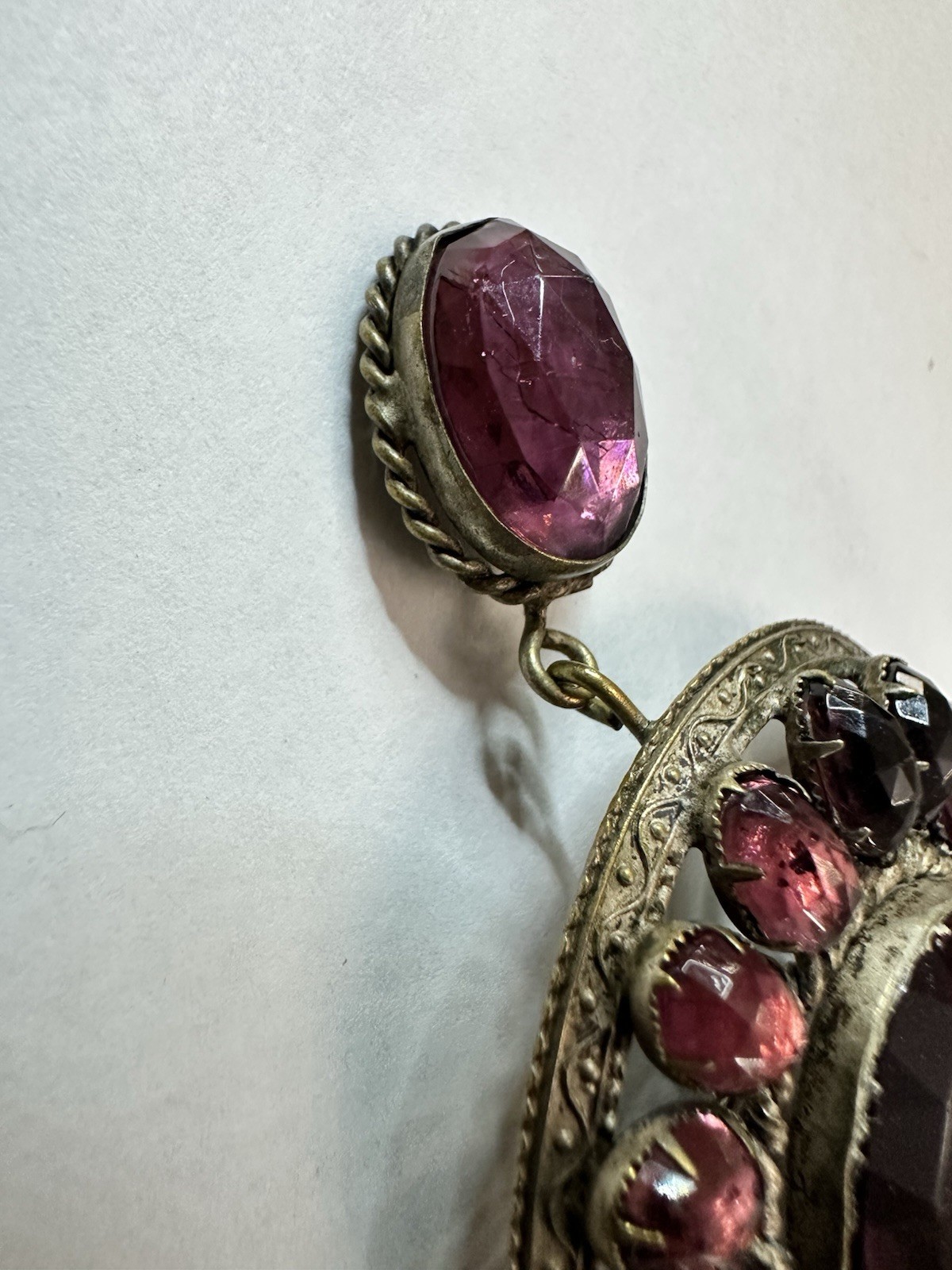 Antique Garnet Dangle Brooch – Purple Pink Cluster – Very Rare – Not Signed –