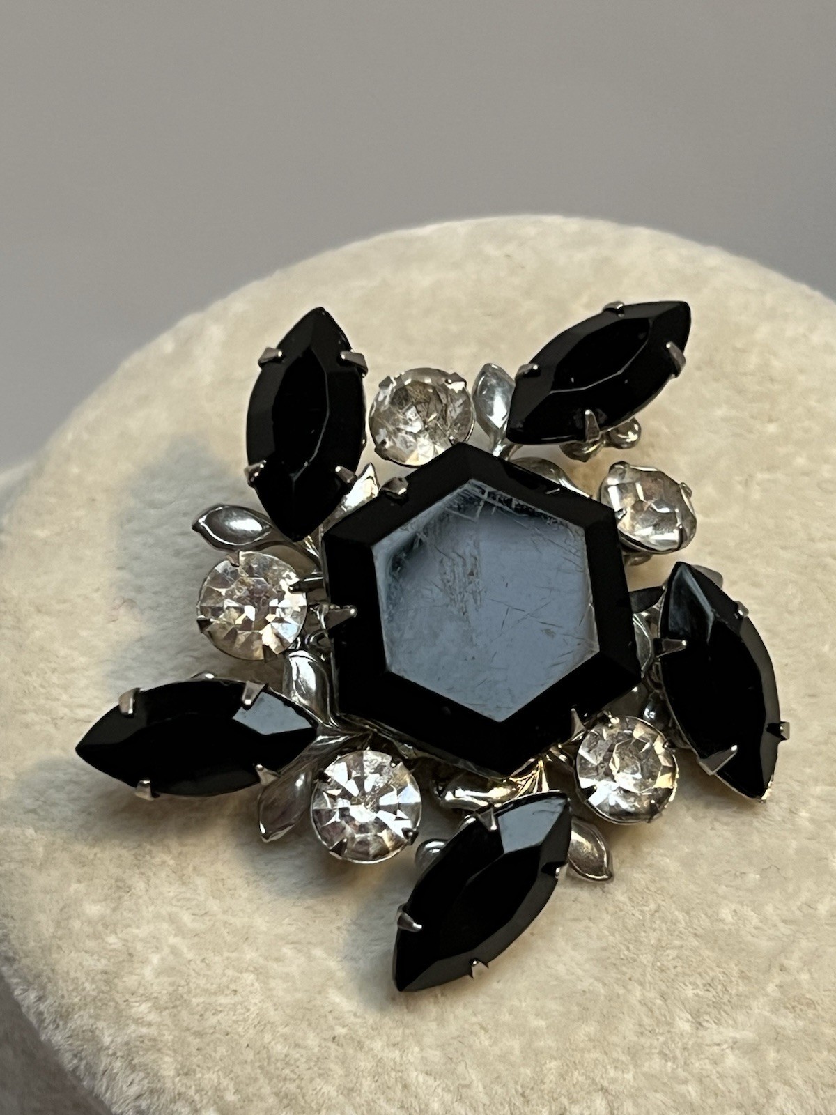 Vintage Black & Clear Rhinestone Brooch